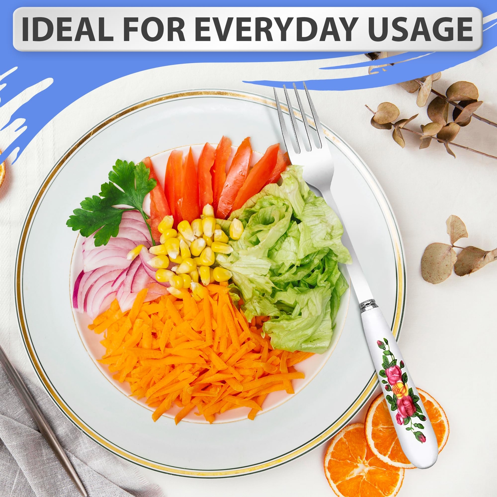 6pcs Dinner Stainless Steel Forks Silverware Dinner Fork With Ceramic Handle Sta