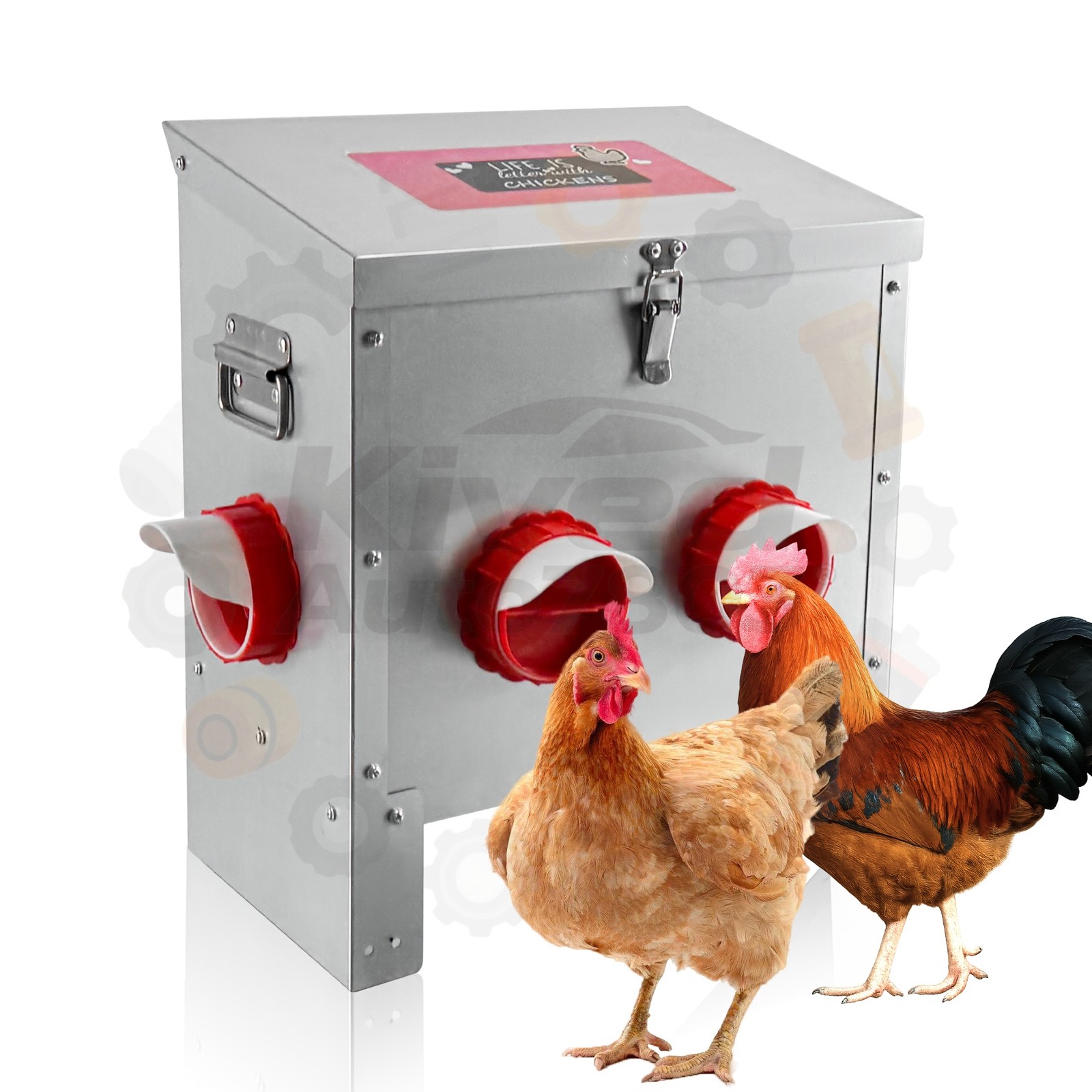 25 lb Galvanized Metal Chicken Feeder 4 No-Waste Ports Extra Large for Poultry