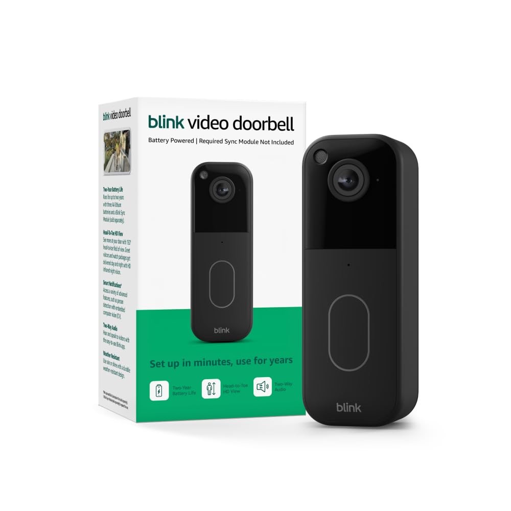 Blink Video Doorbell, Wireless with 2 Year Battery Life, Add On Doorbell, Black