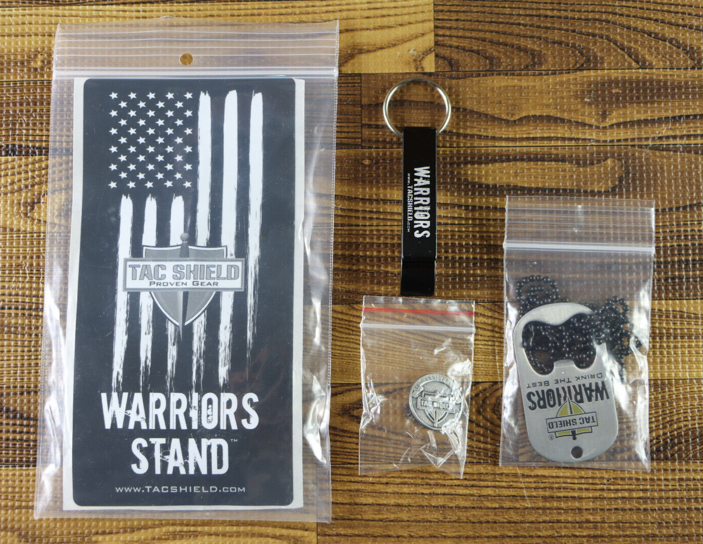 Tac Shield Tactical Warriors Stand Sticker Pin Necklace Chain Bottle Opener