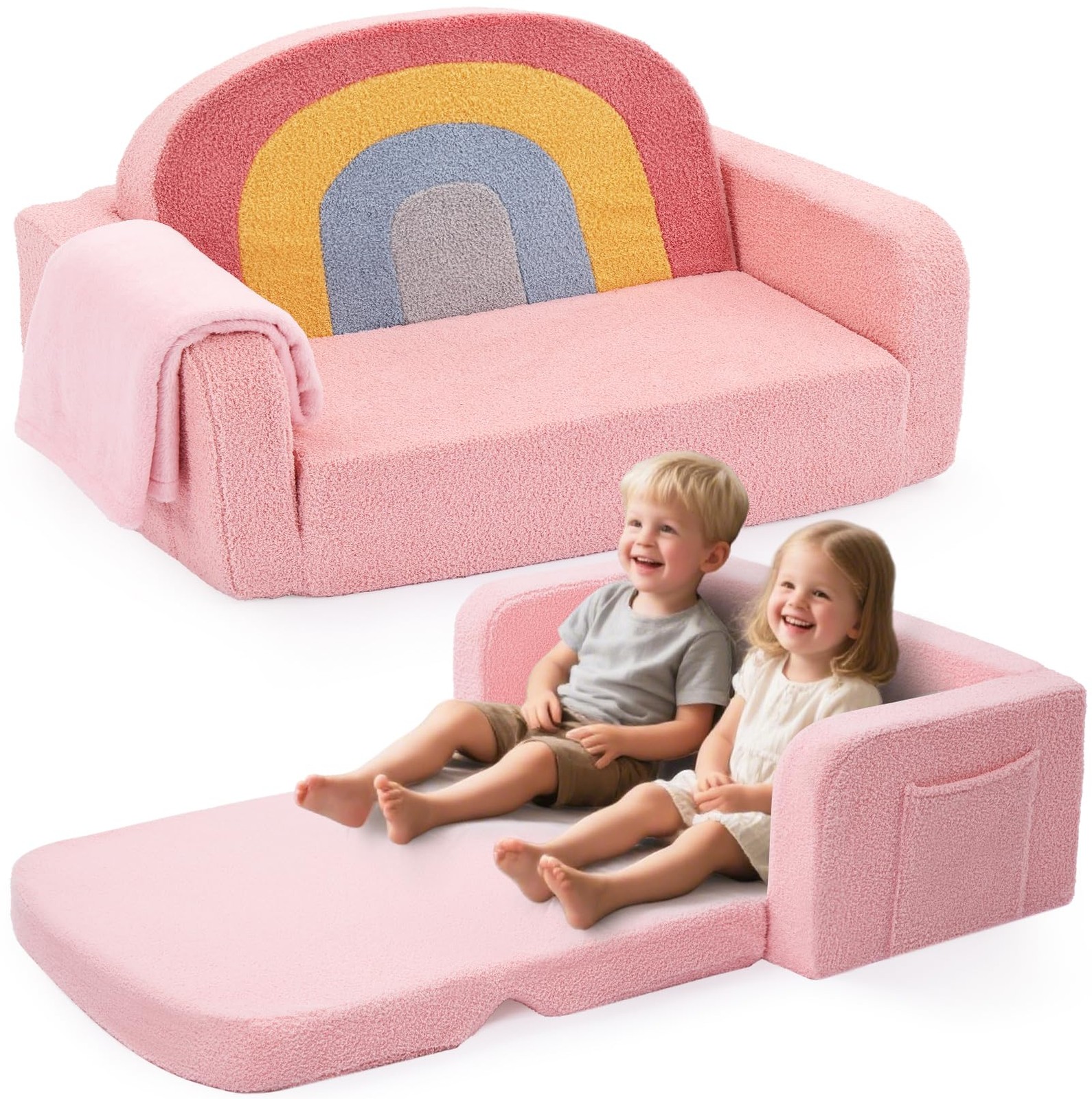 Extra Wide Couch, 2-in-1 Soft Couch with Blanket, Comfy Chair, Convertible So...