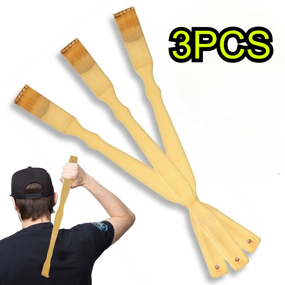 3 PCS Natural Bamboo Back Scratcher Long Reach Pick Itch Relief Tool Portable