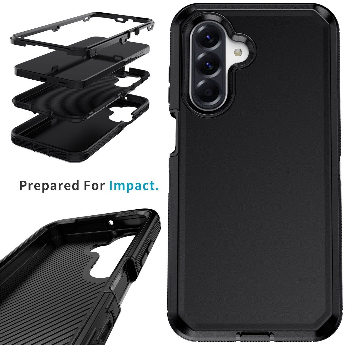 For Samsung Galaxy A26 5G Heavy Duty Rugged Hybrid 3in1 Case Phone Cover Black
