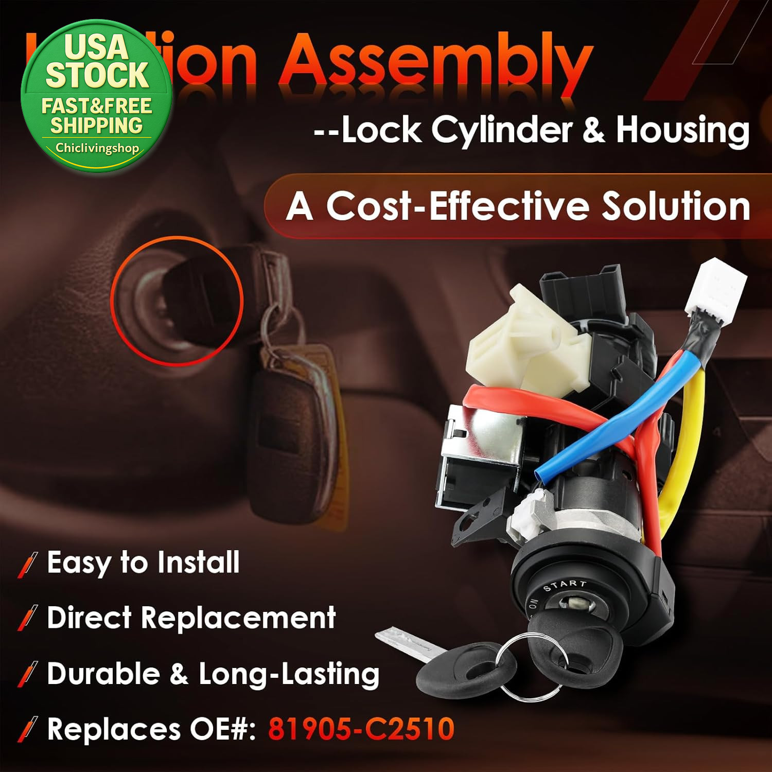 Ignition Lock Cylinder Switch Assembly for 2015-2019 Hyundai Sonata Keys
