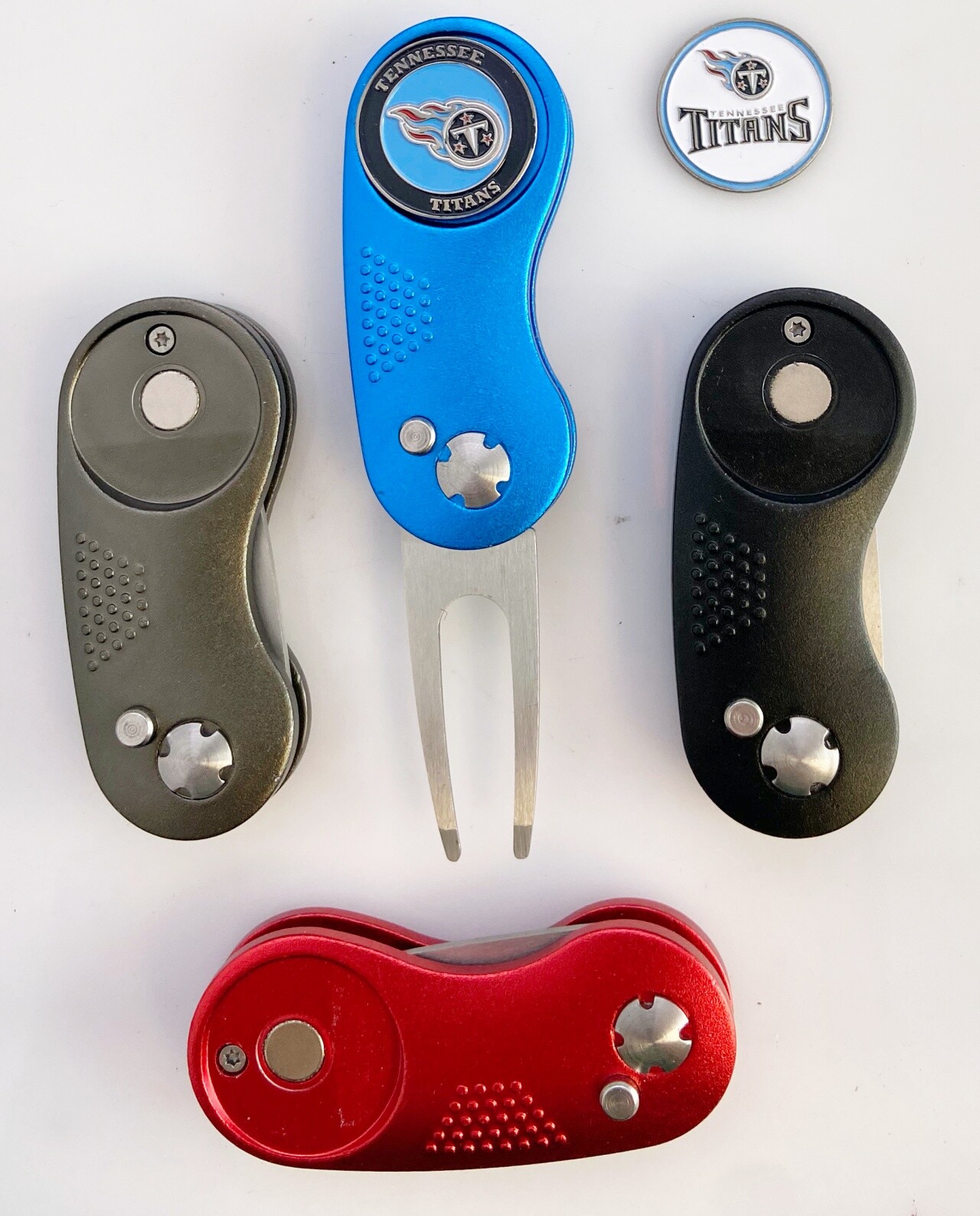 NFL 2 Prong Switchblade GOLF DIVOT REPAIR TOOL Blue + Ballmark TENNESSEE TITANS