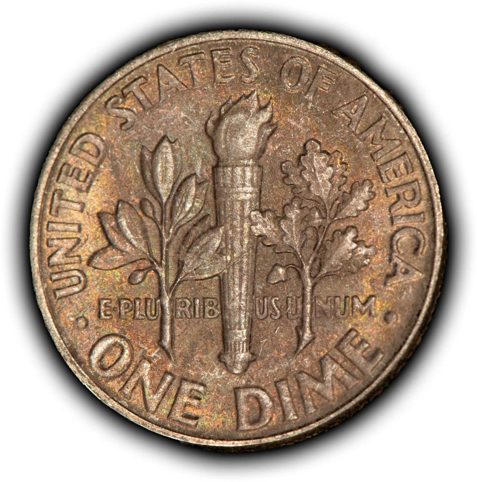 1955 10c Silver Roosevelt Dime - Colorful Pastel Toning - BU - SKU-Z6333