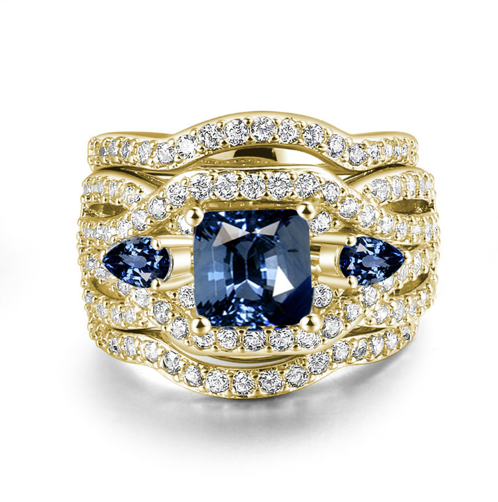 R094 Women Jewelry 18K Yellow White Gold GP Engagement Wedding Bridal Ring Set