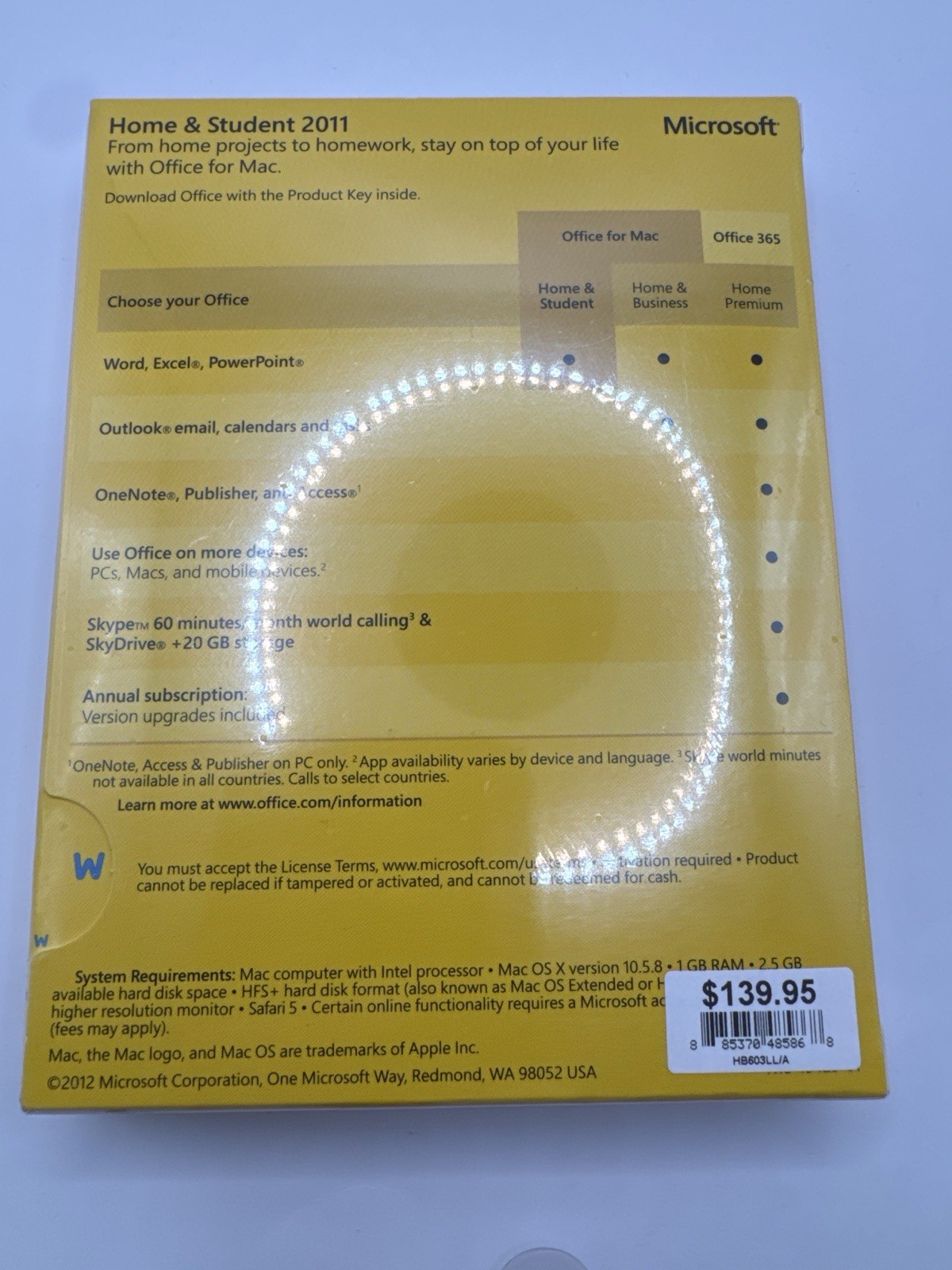 Microsoft Office for Mac 2011 – Home & Student – Factory Sealed