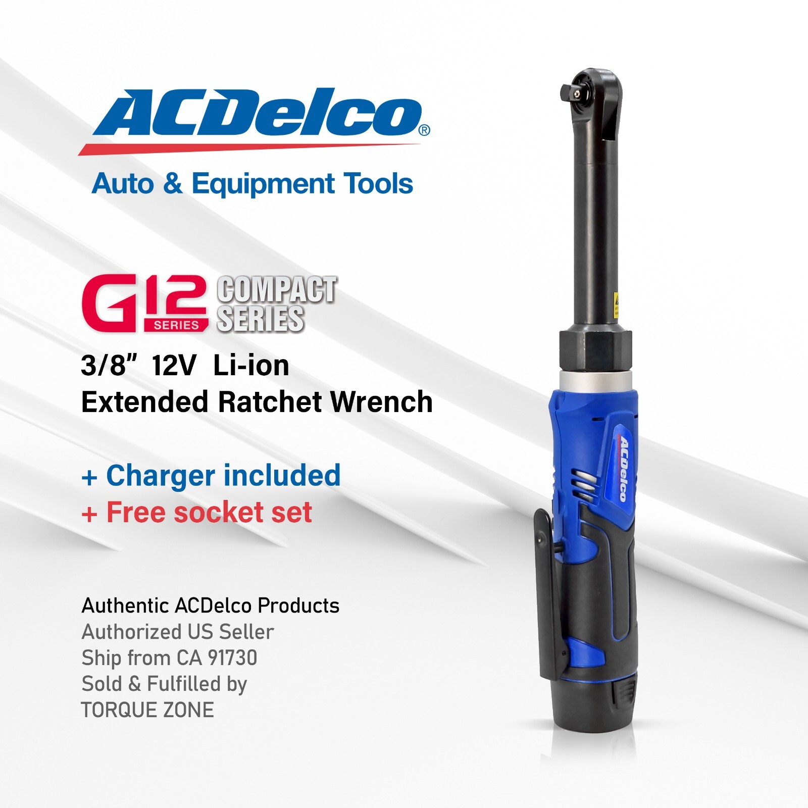ACDelco G12 12V 3/8"  Cordless Extended Ratchet Wrench, 40 ft-lbs, ARW1218-3P
