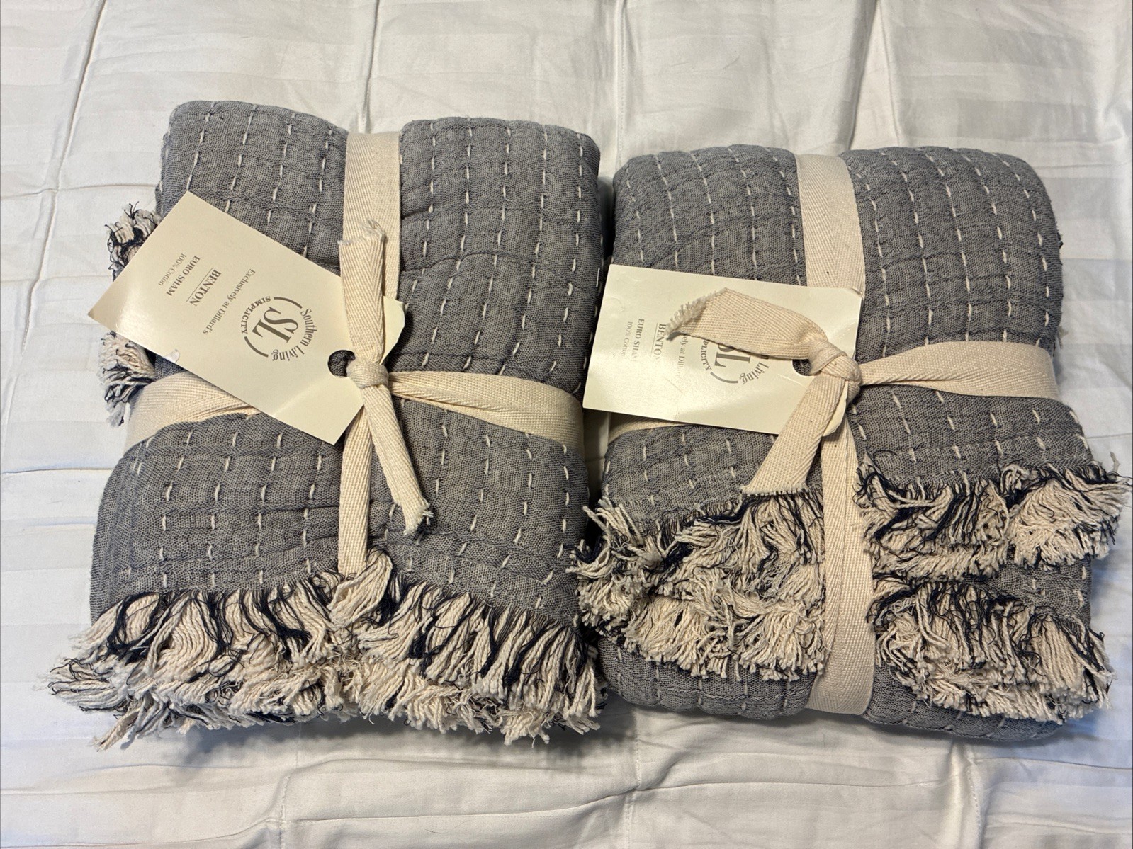 SET OF 2 Southern Living Simplicity Benton Euro Sham Grey Tan (2)