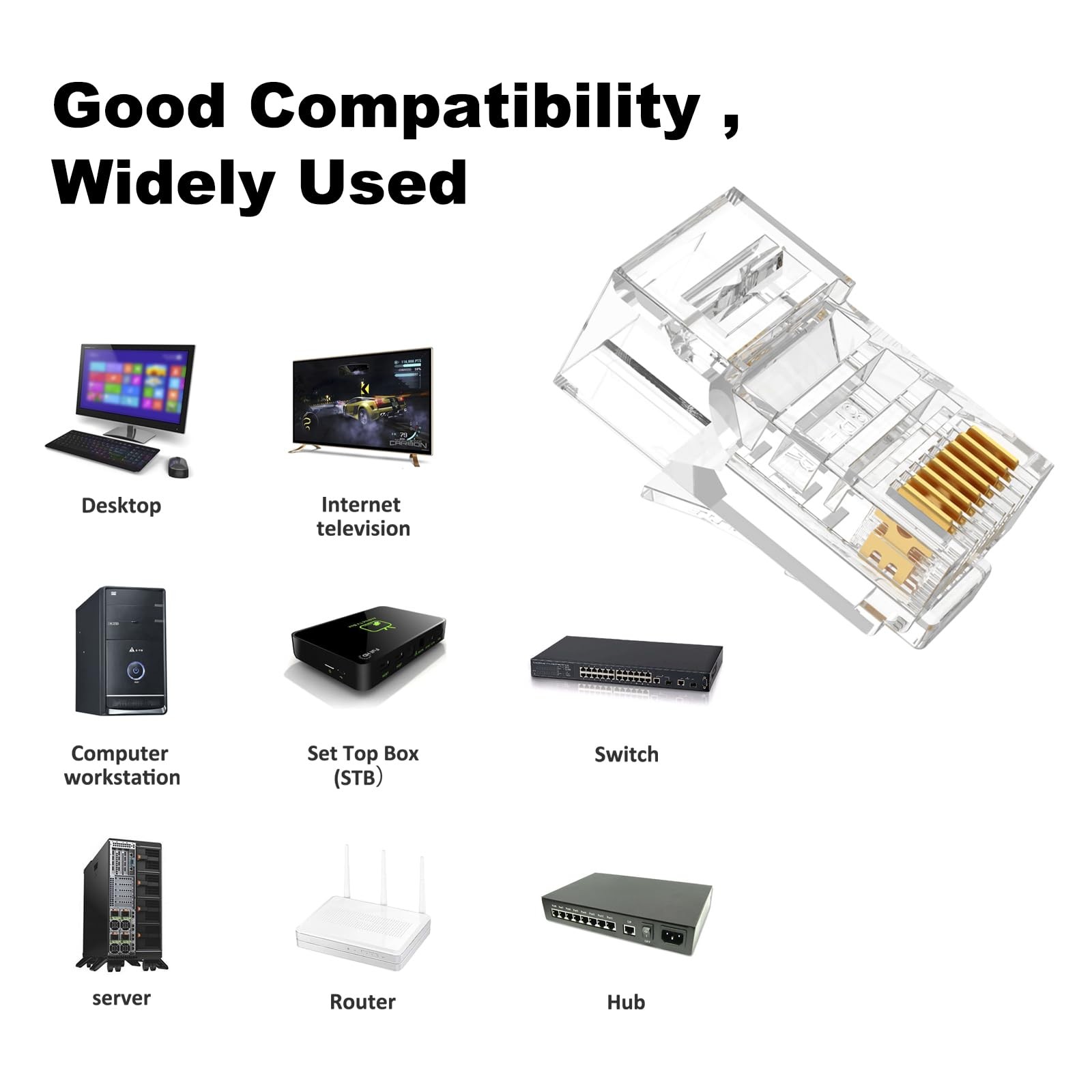 RJ45 Connector Pass Through Cat5E Modular Plug Network Adapter Cable 50 PCS