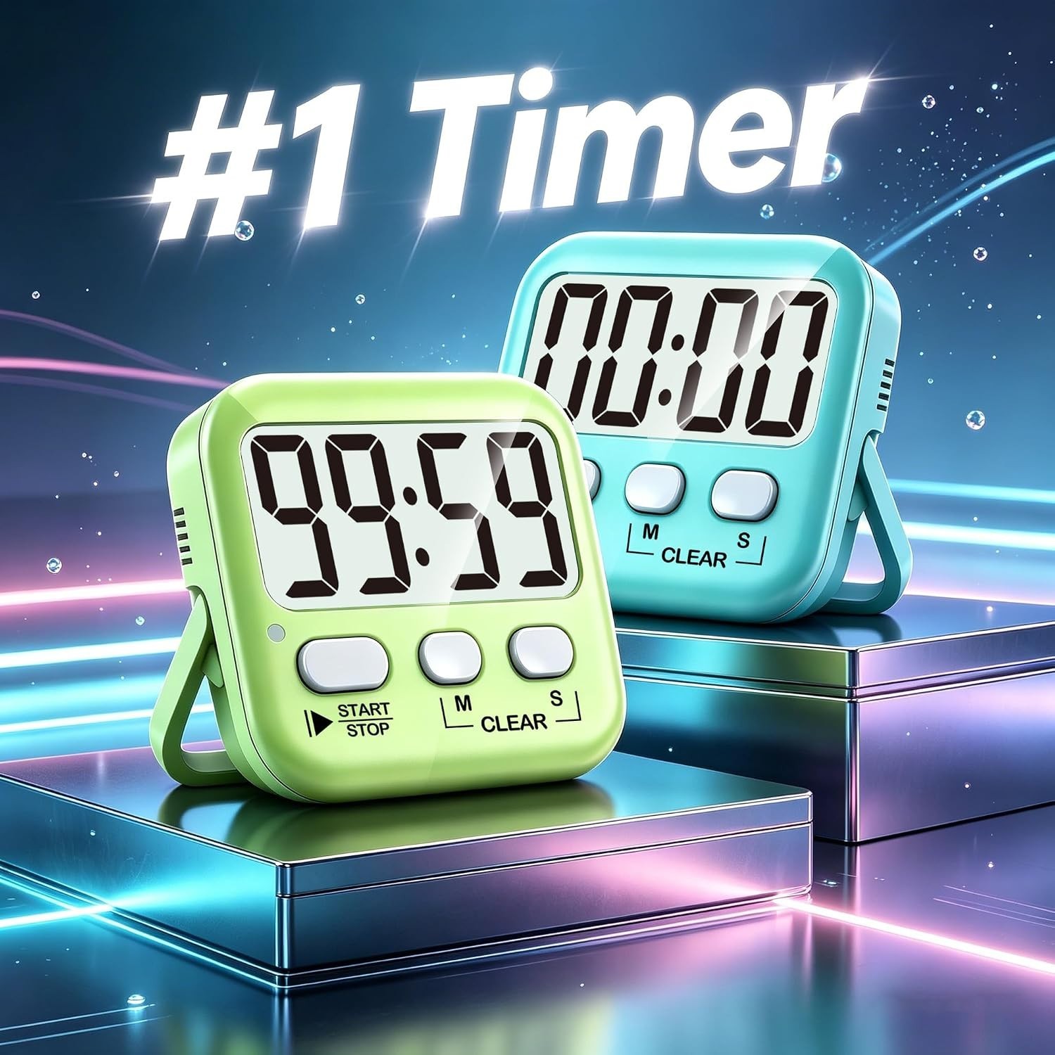 Cute Macaron Digital Timer Set - 2 Magnetic Kitchen & Classroom Countdown Timers