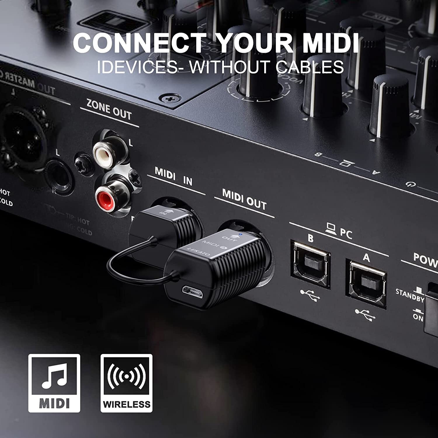 LEKATO Wireless Bluetooth MIDI Adapter Ultra Low Latency 5 PIN to MIDI Device