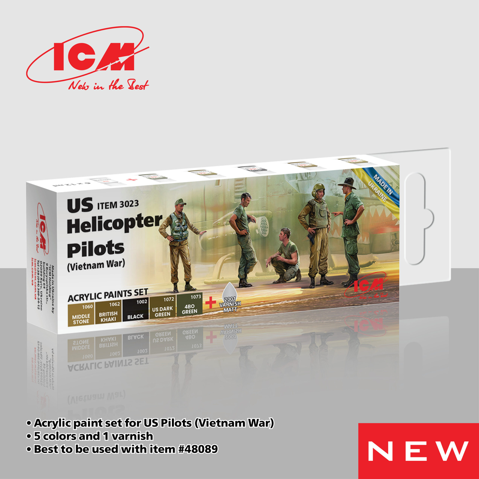 ICM 3023 – Acrylic paint set for US Helicopter Pilots (Vietnam War)