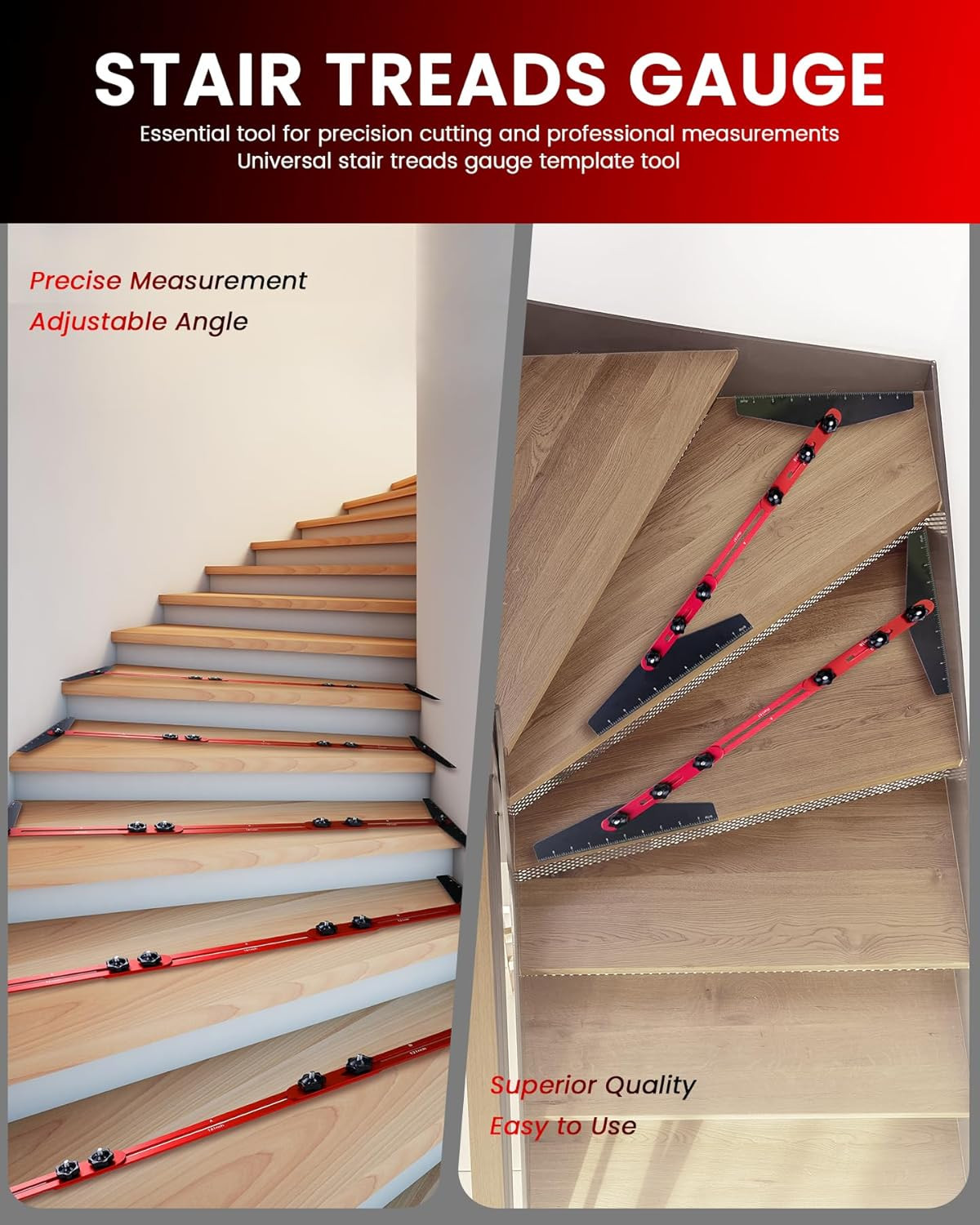 TANYO Stair Tread Template Tool, 8" to 60" Aluminum Stair Tread Jig for Accurate