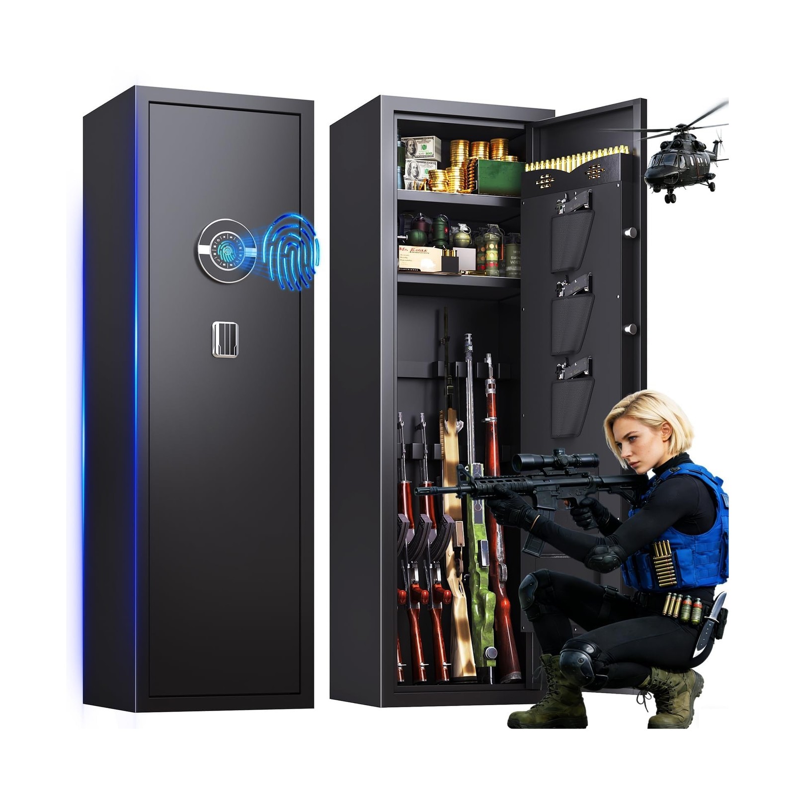 8-12 Biometric Gun Safe, Gun Safe for Rifles and Pistols, Quick Access Gun Ca...