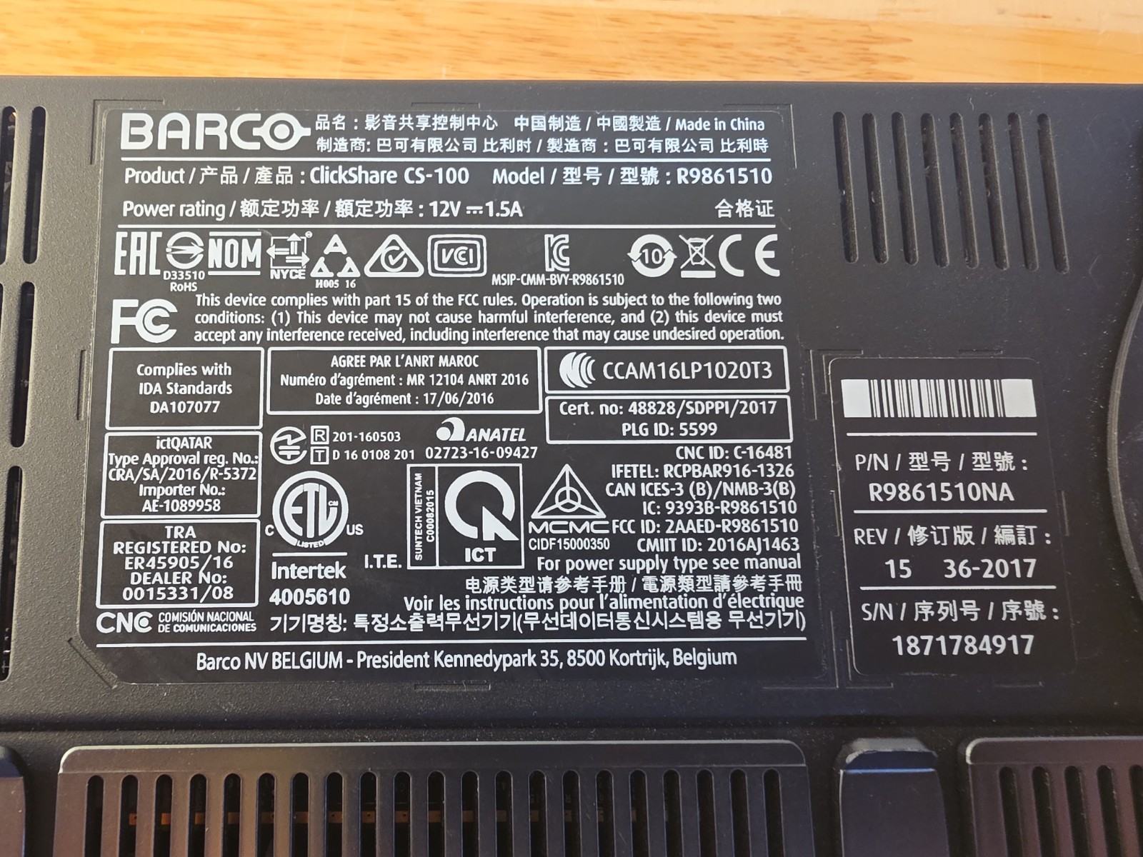 Barco ClickShare CS-100 Wireless Presentation System R9861510 (Unit Only)