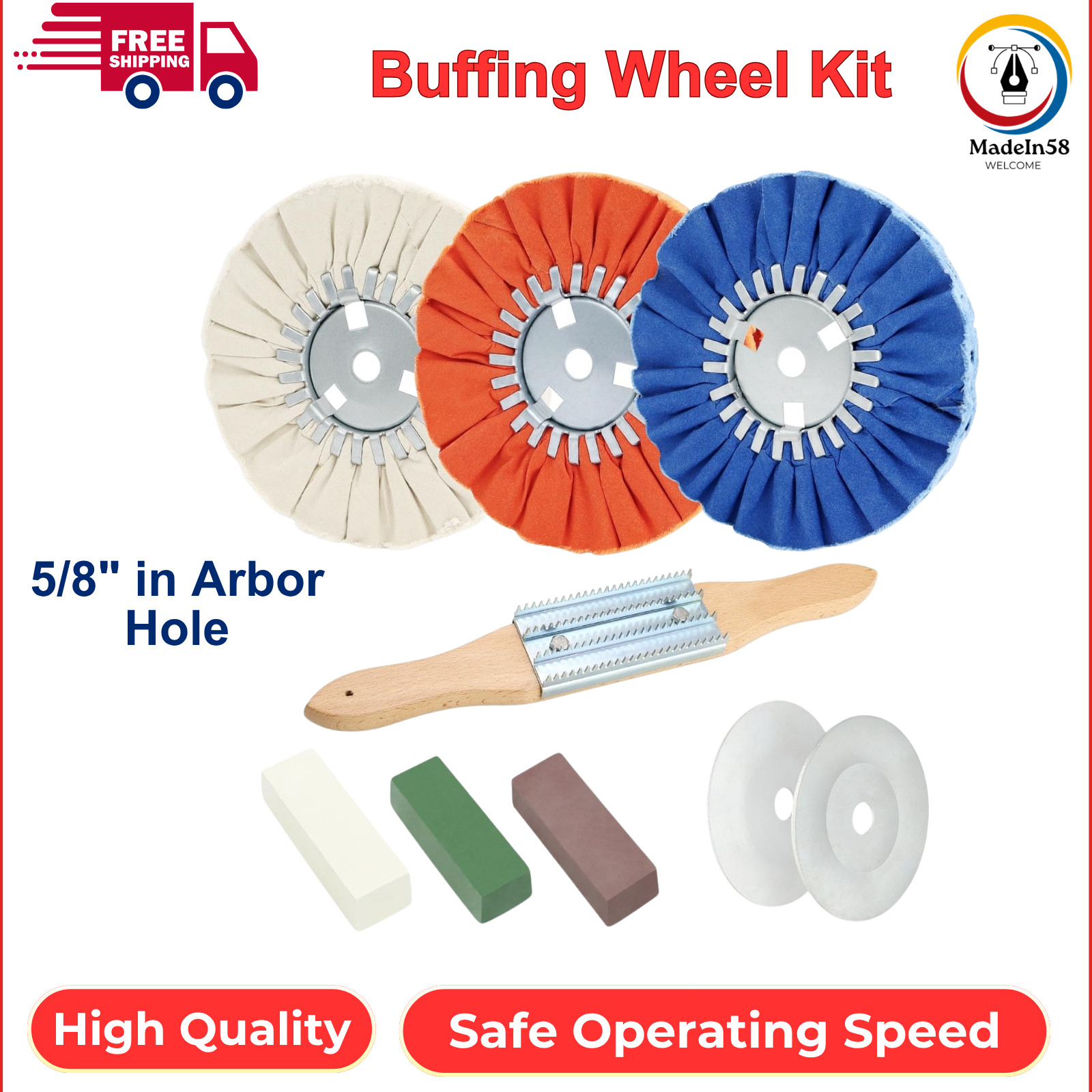 9 Pcs Airway Buffing Wheel Kit 8 Inch Polishing Wheel and Polishing Compound