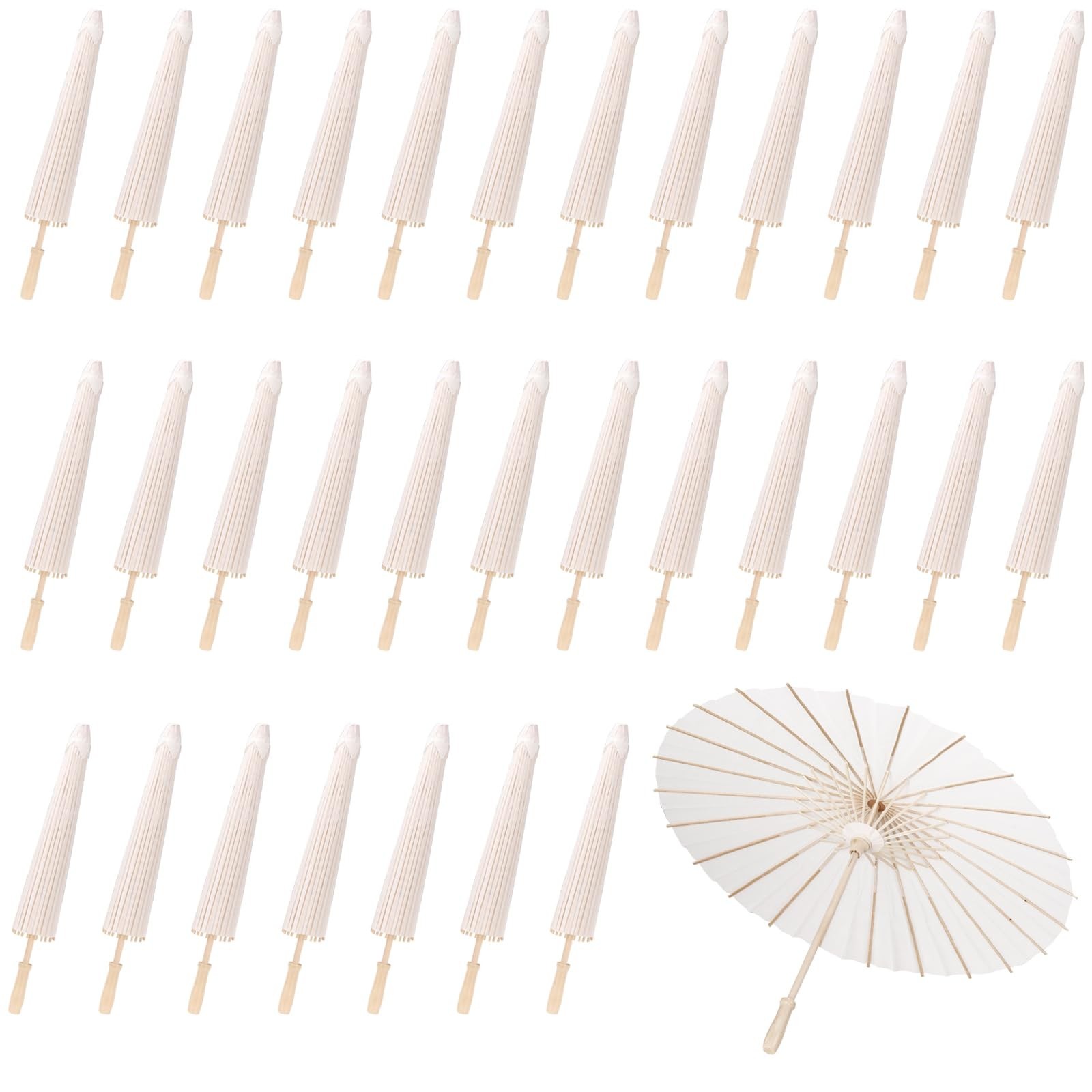 MBJZSL 30 Pack White 23.6 Inch Paper Parasol Umbrella for Wedding Props
