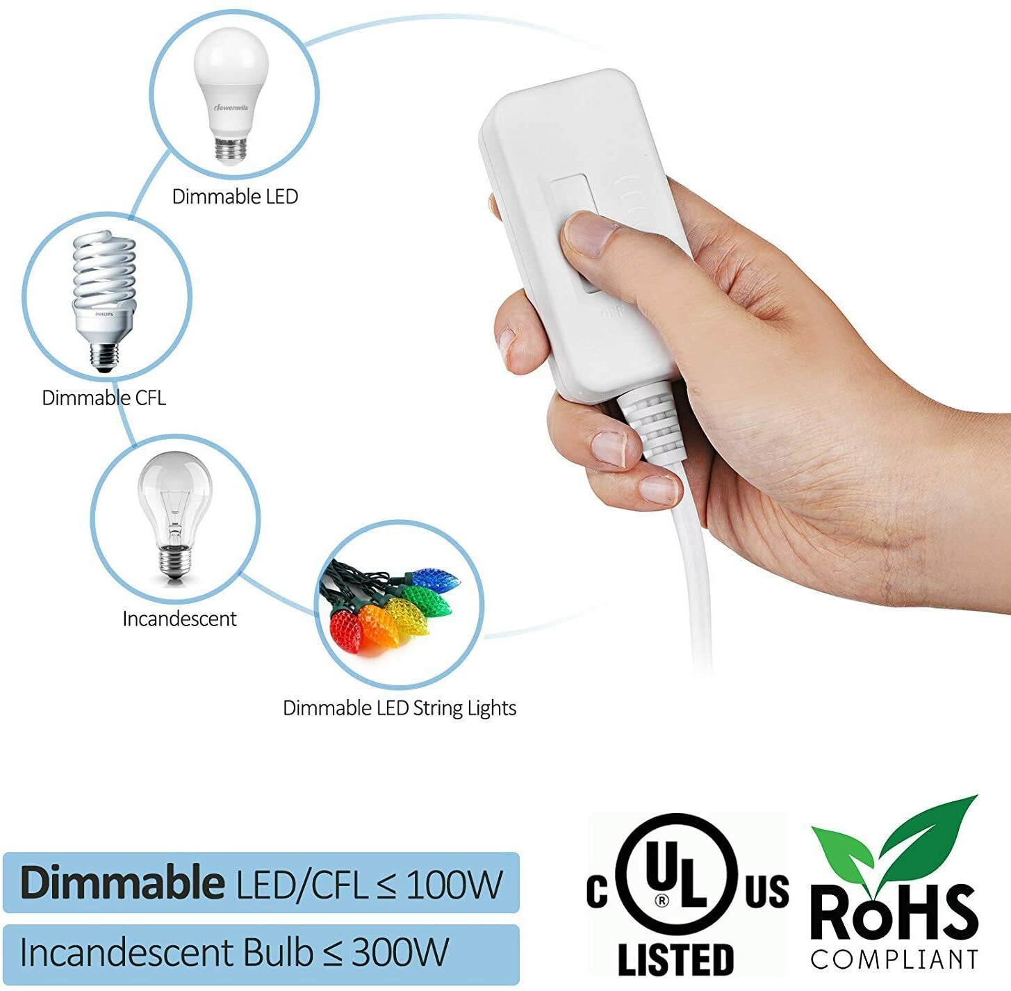 DEWENWILS Table Lamp Dimmer Switch With Warm Dimmable LED Light Bulb 6.6 ft Cord
