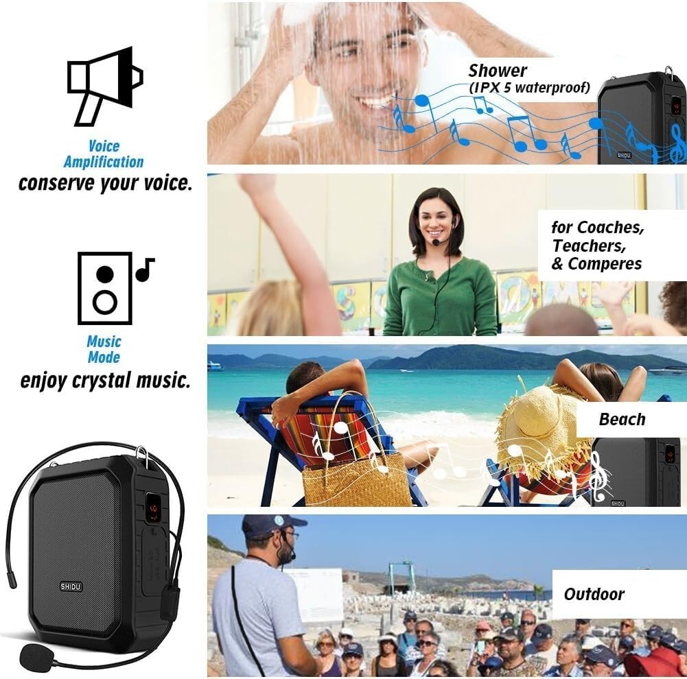 SHIDU Portable Voice Amplifier M800UHF Includes Mic & Bluetooth Speaker