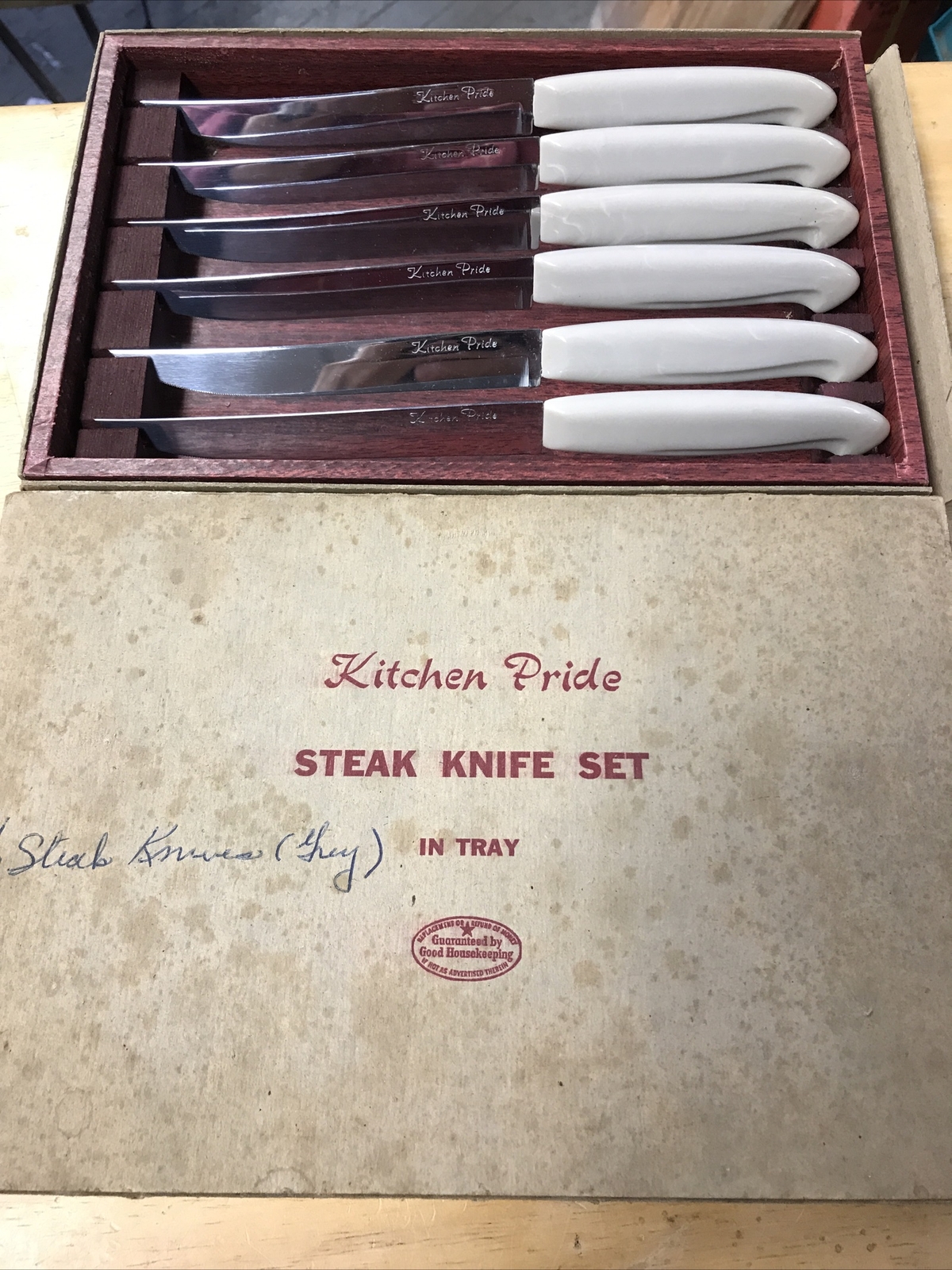 Set of 6 Kitchen Pride Steak Knives In Tray Composite Handles W/Box New