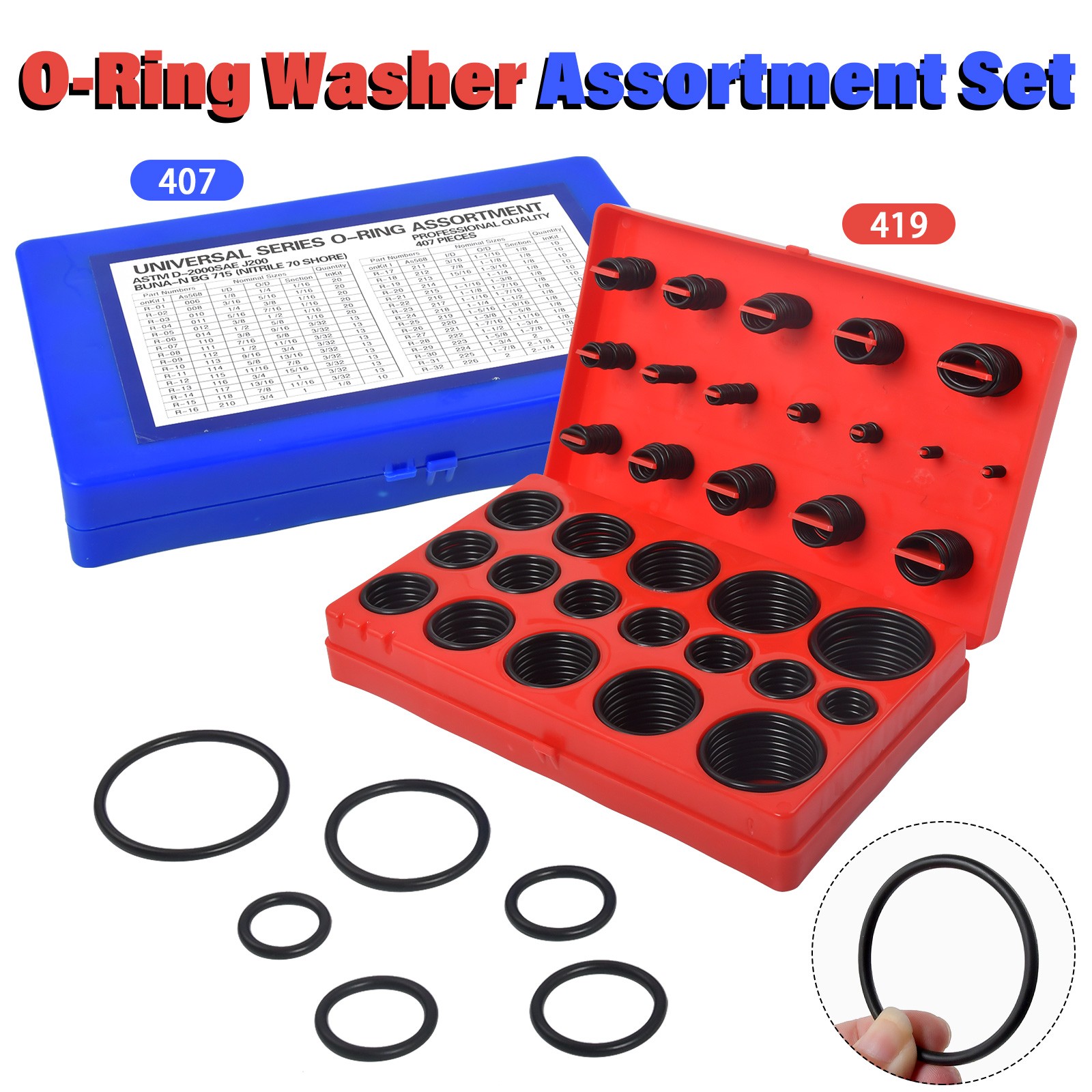 826 PCS Universal O Ring Assortment Set Metric Oil Proof Kit 64 Size O-Ring Case