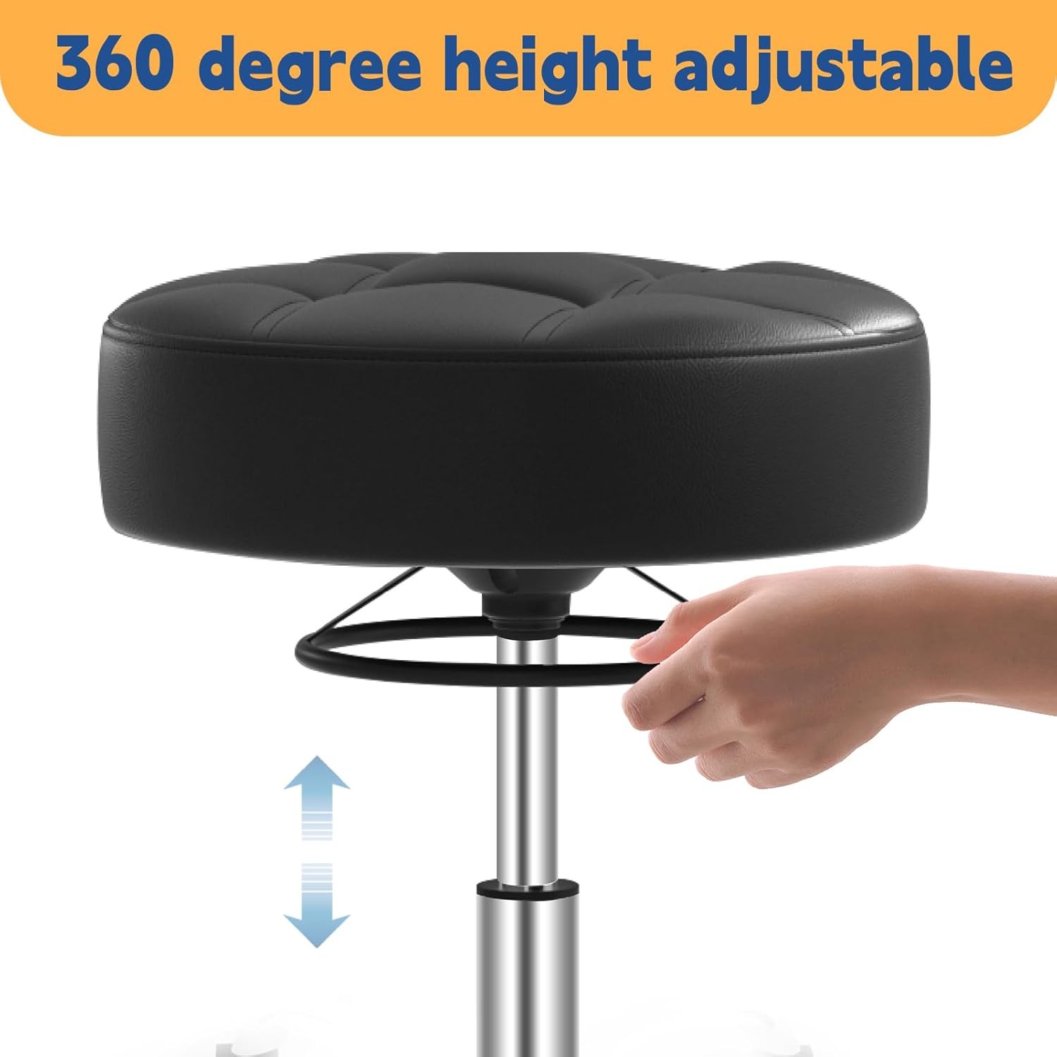 Rolling Stool Heavy Duty 400lb Super Soft Seat Cushion,360° Swive,Height
