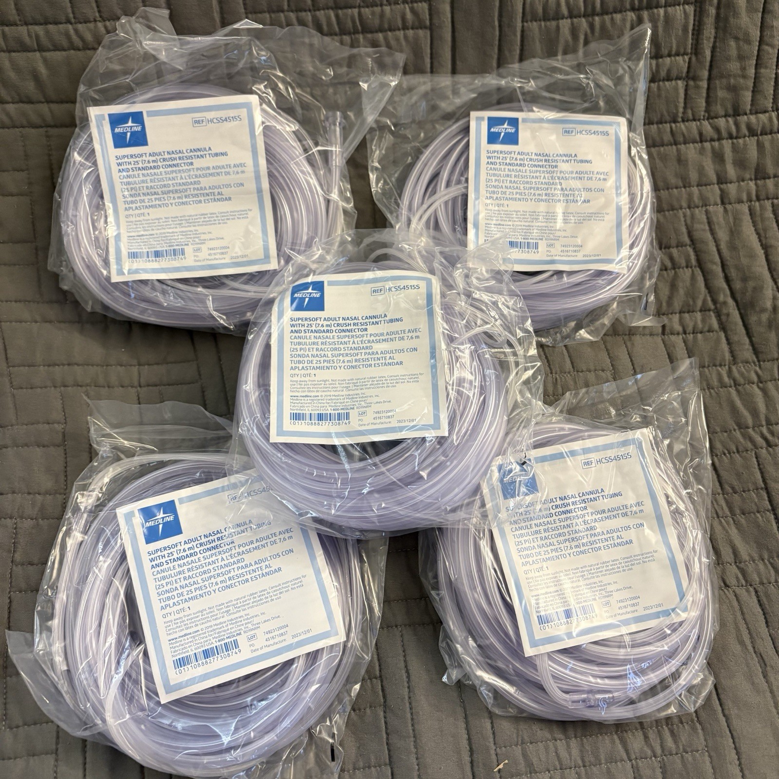Medline Super-Soft Adult Nasal Cannula 25ft. Crush Resistant Tubing (Lot of 5)