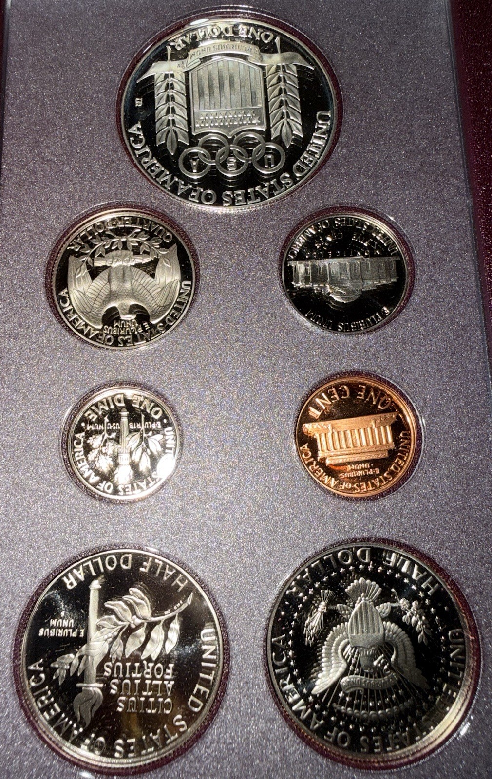 ⭐️1992 S Prestige Proof Set Olympics 90% Silver Dollar 7 US Coins⭐️