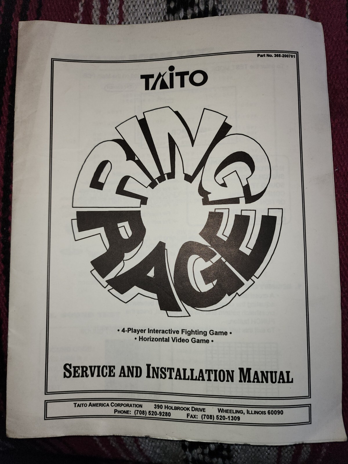 Ring Rage Arcade Manual Taito