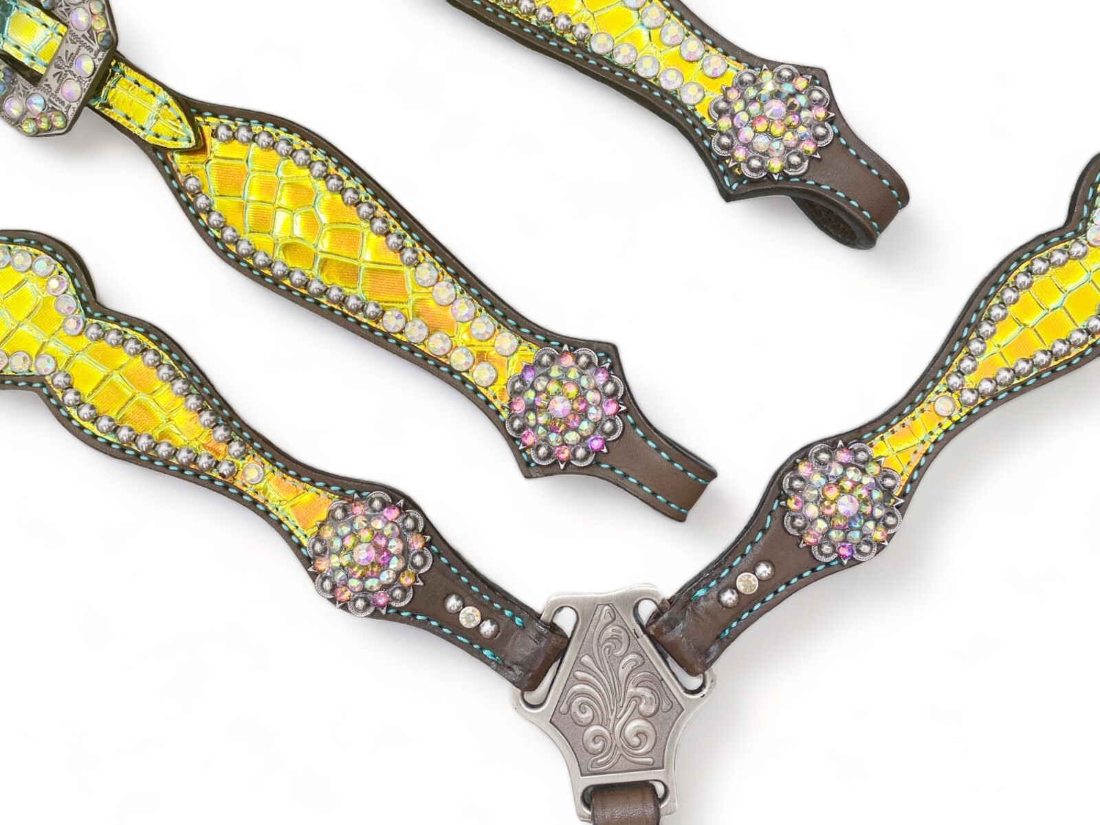 Genuine Leather Western Headstall Breast Collar tack Set for Horse Decorated