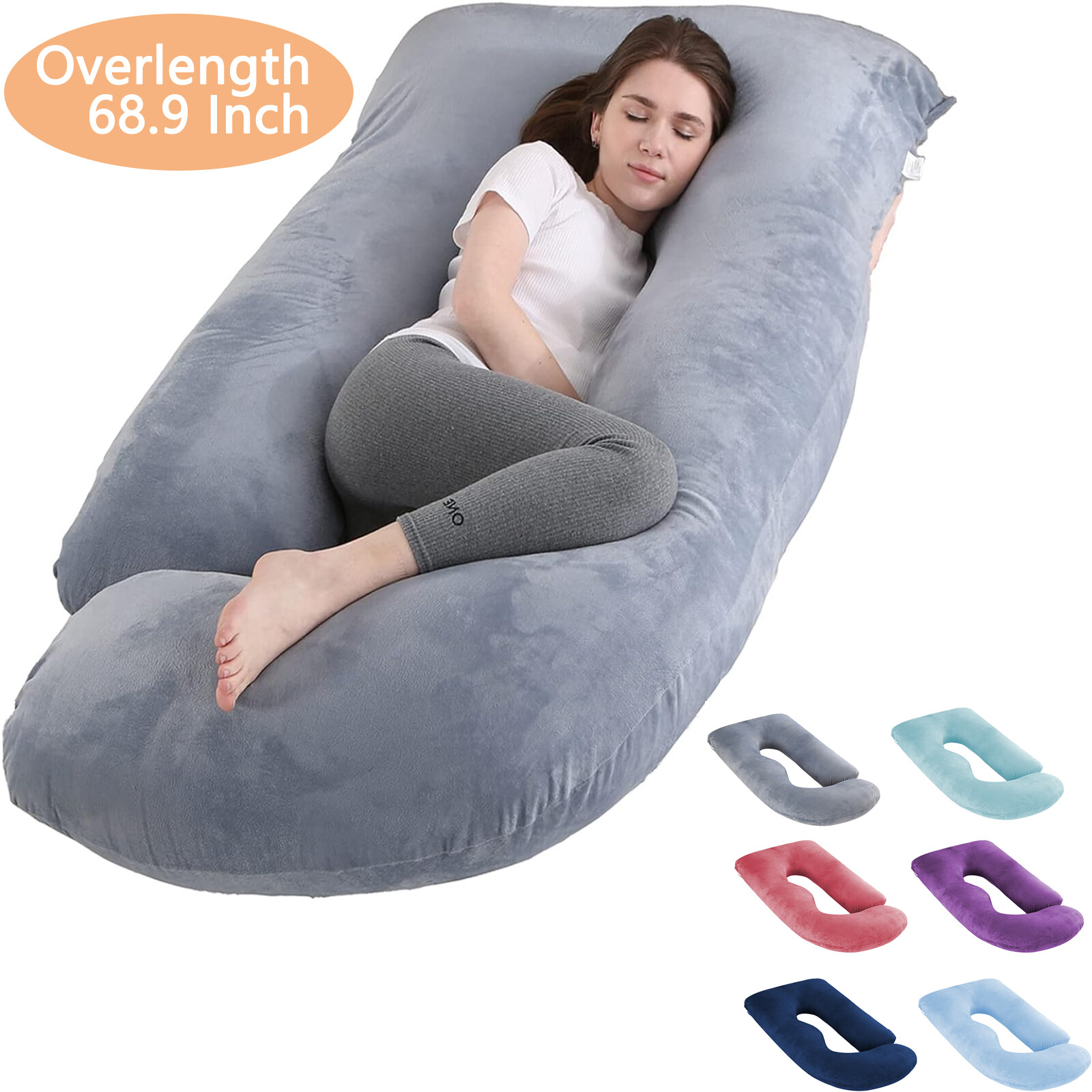 69 Inch Pregnancy Pillow J Shaped Full Body Pillow with Velvet Cover Bed Pillows