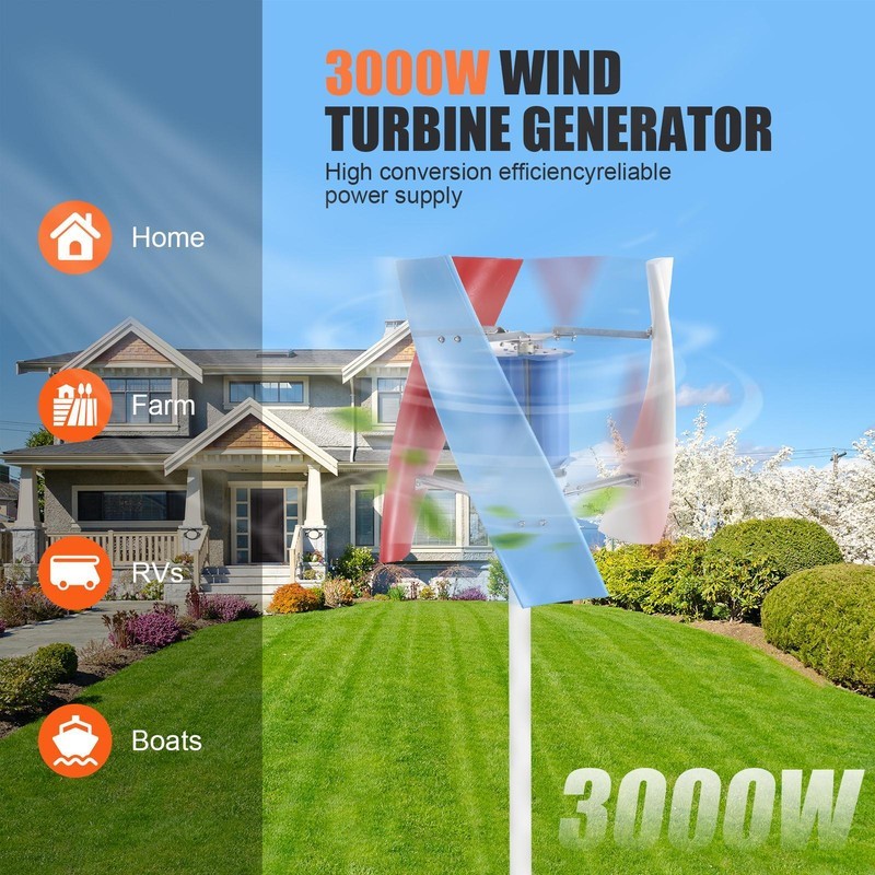 3KW Wind Turbine Generator 3 Blades Charger Controller Windmill Power DC 12V24V