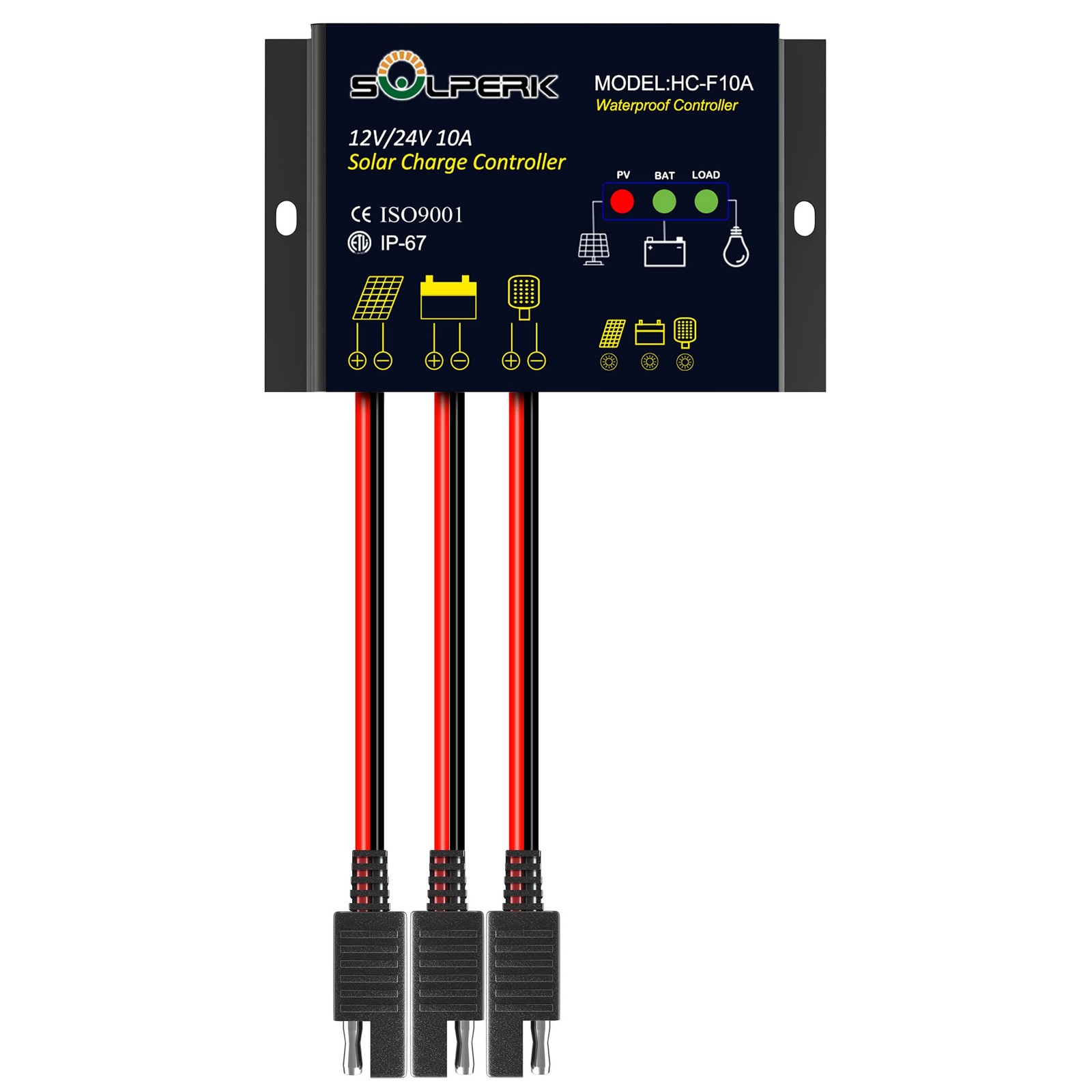10A Solar Charge Controller Waterproof Solar Panel Controller 12V/24V PWM Sol...