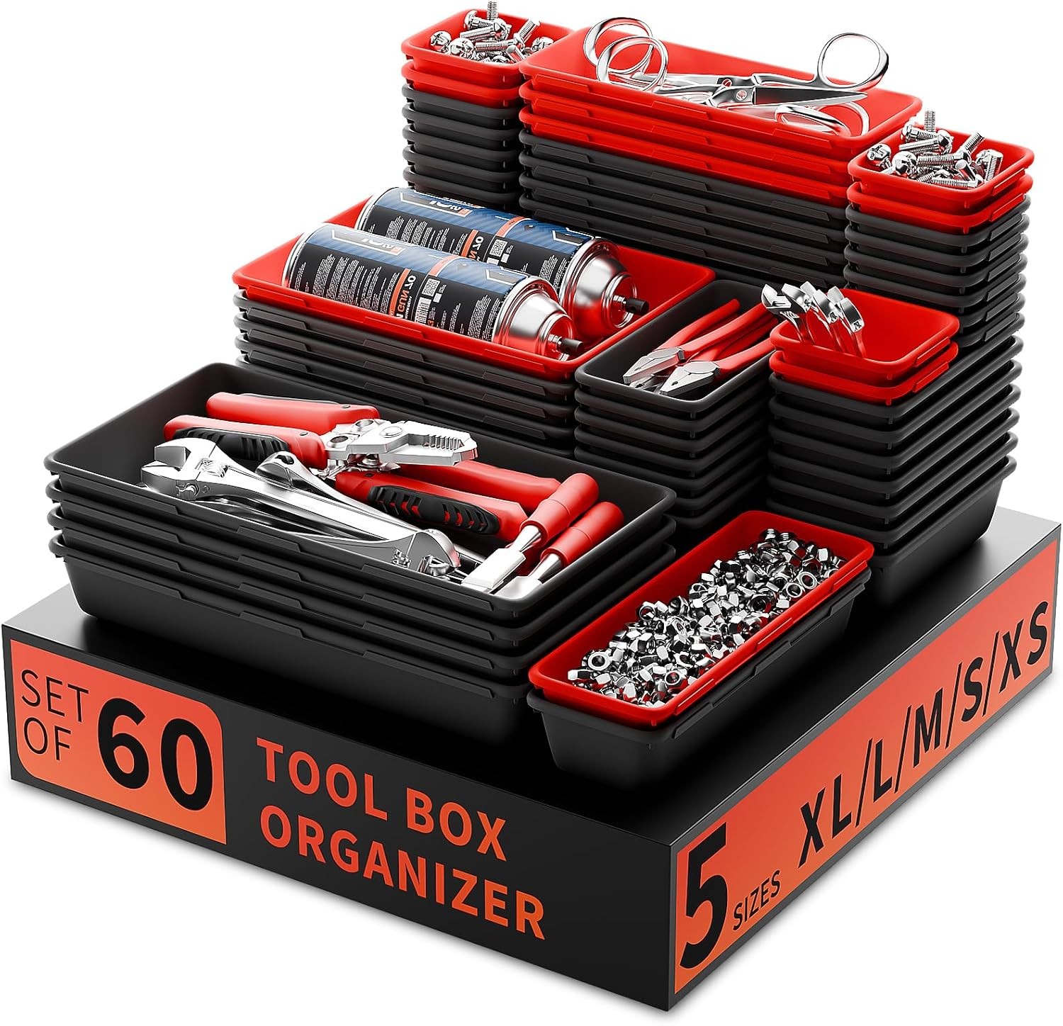 [60 PCS Upgraded] Tool Box Organizer Tray Toolbox Desk Drawer Organizer Tool Box