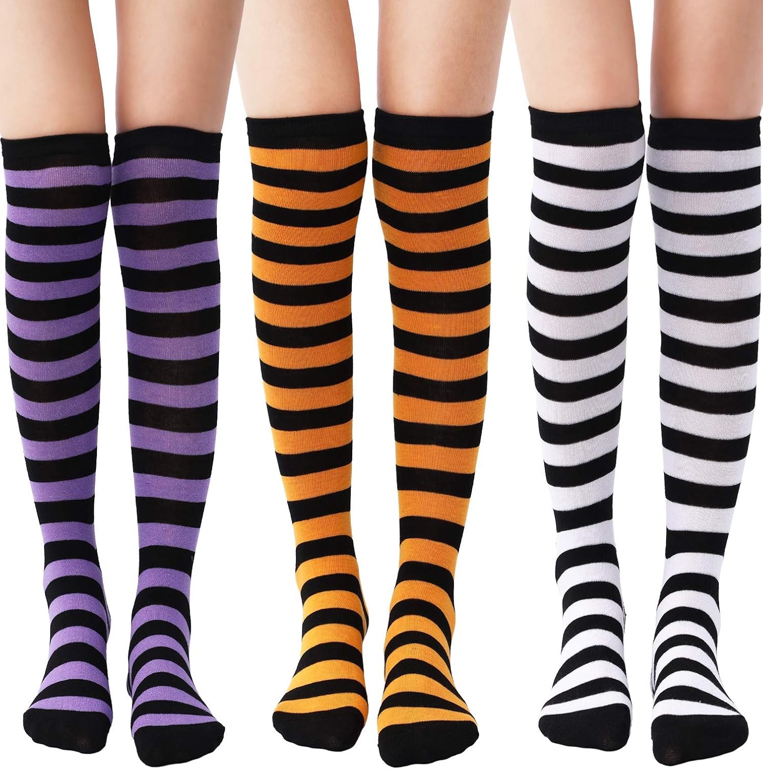 Tatuo 3 Pairs Halloween Long Striped Knee High Socks Witch for Women...