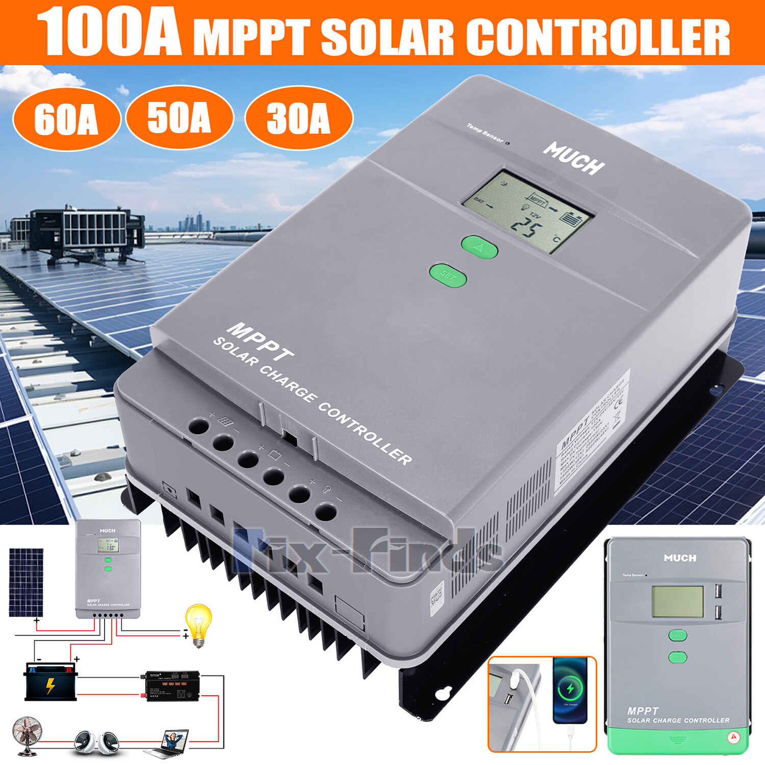 60A/100A MPPT Auto Solar Charge Controller Charger 12V 24V 36V 48V PV 150V