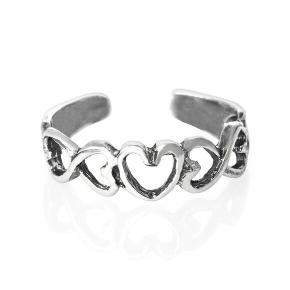 Open Hearts Design Toe Ring Genuine Sterling Silver 925 Size Adjustable