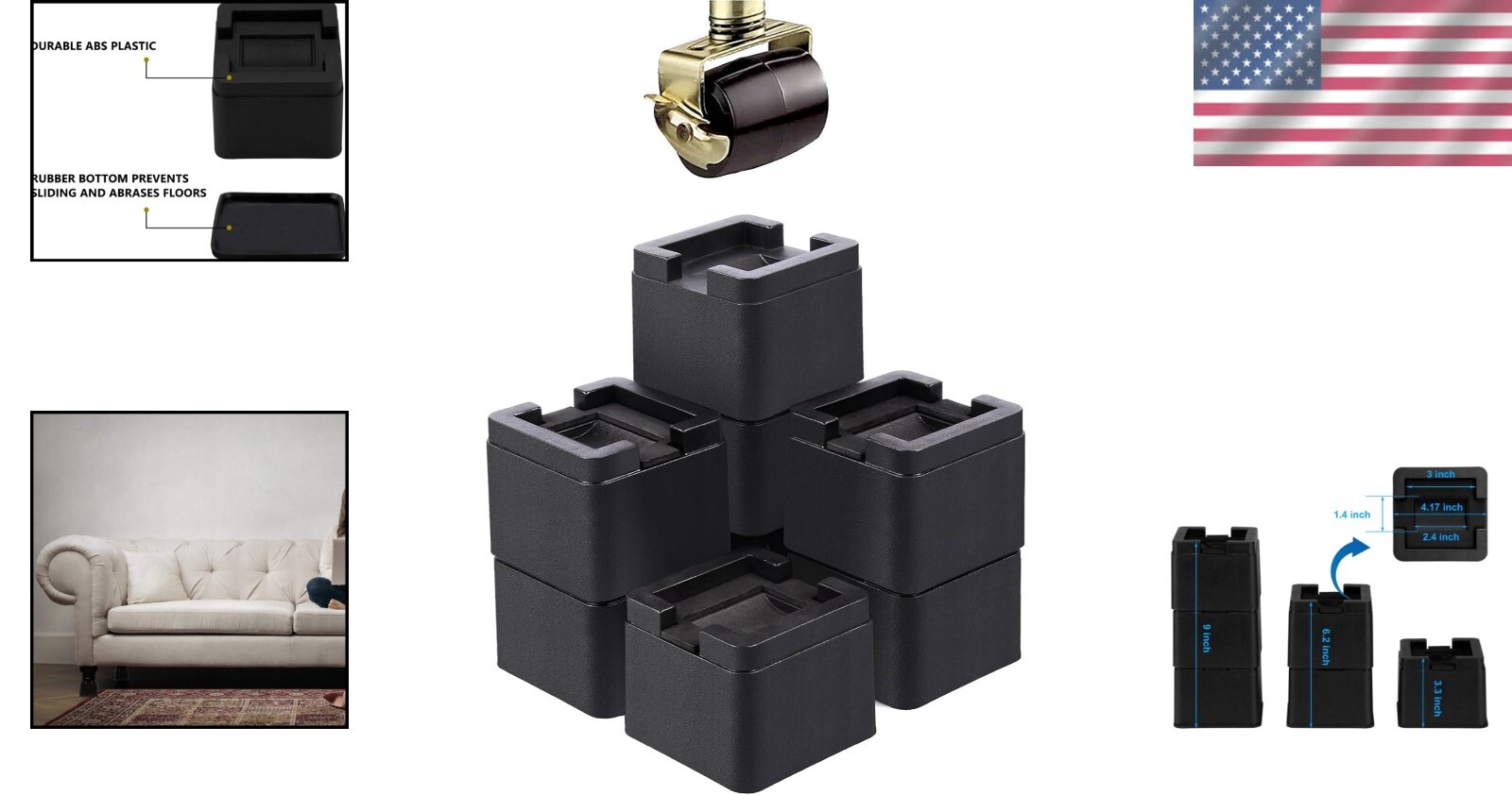 8 Pack of Adjustable Square Bed Risers - Enhance Storage & Accessibility