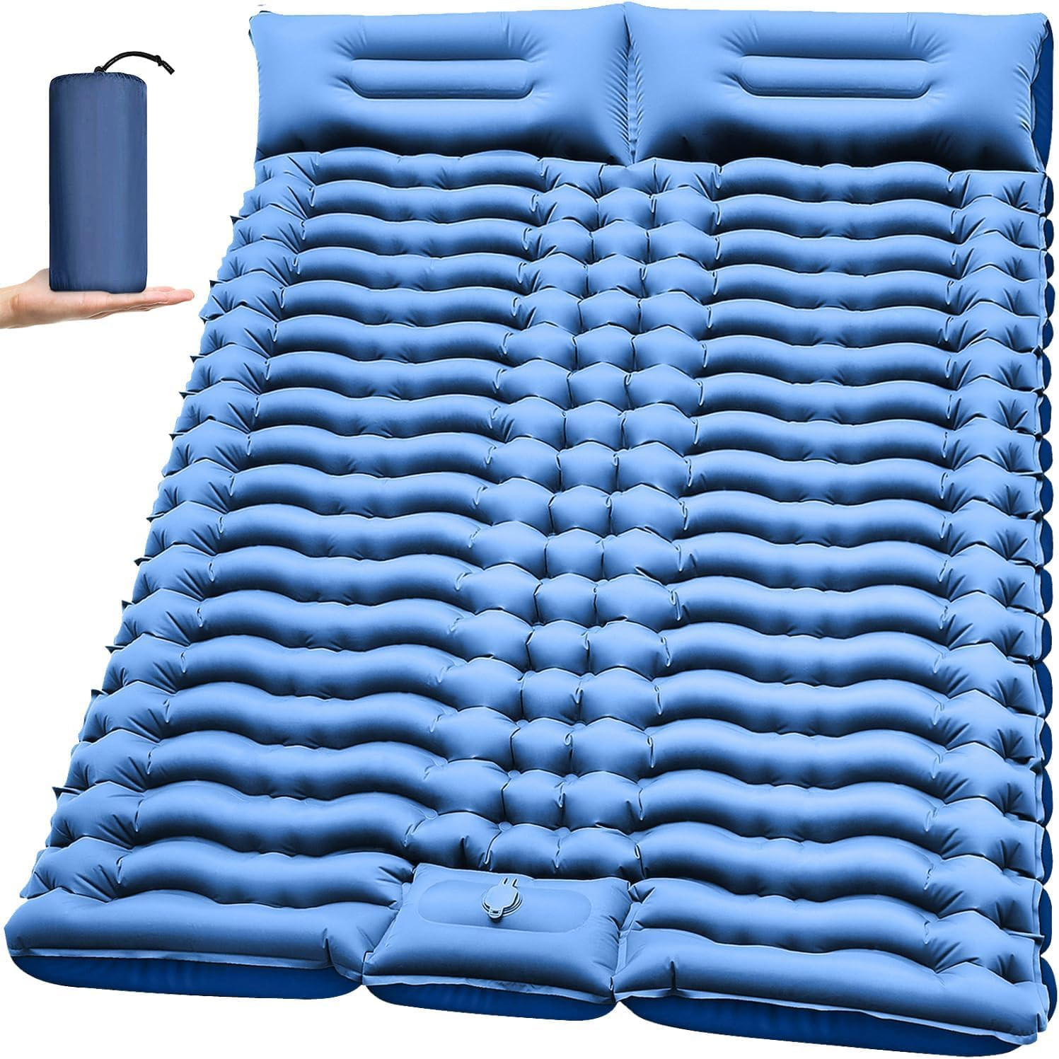 Ultralight Inflatable Camping Sleeping Pad w/ Pillow Built-in Pump Double Blue