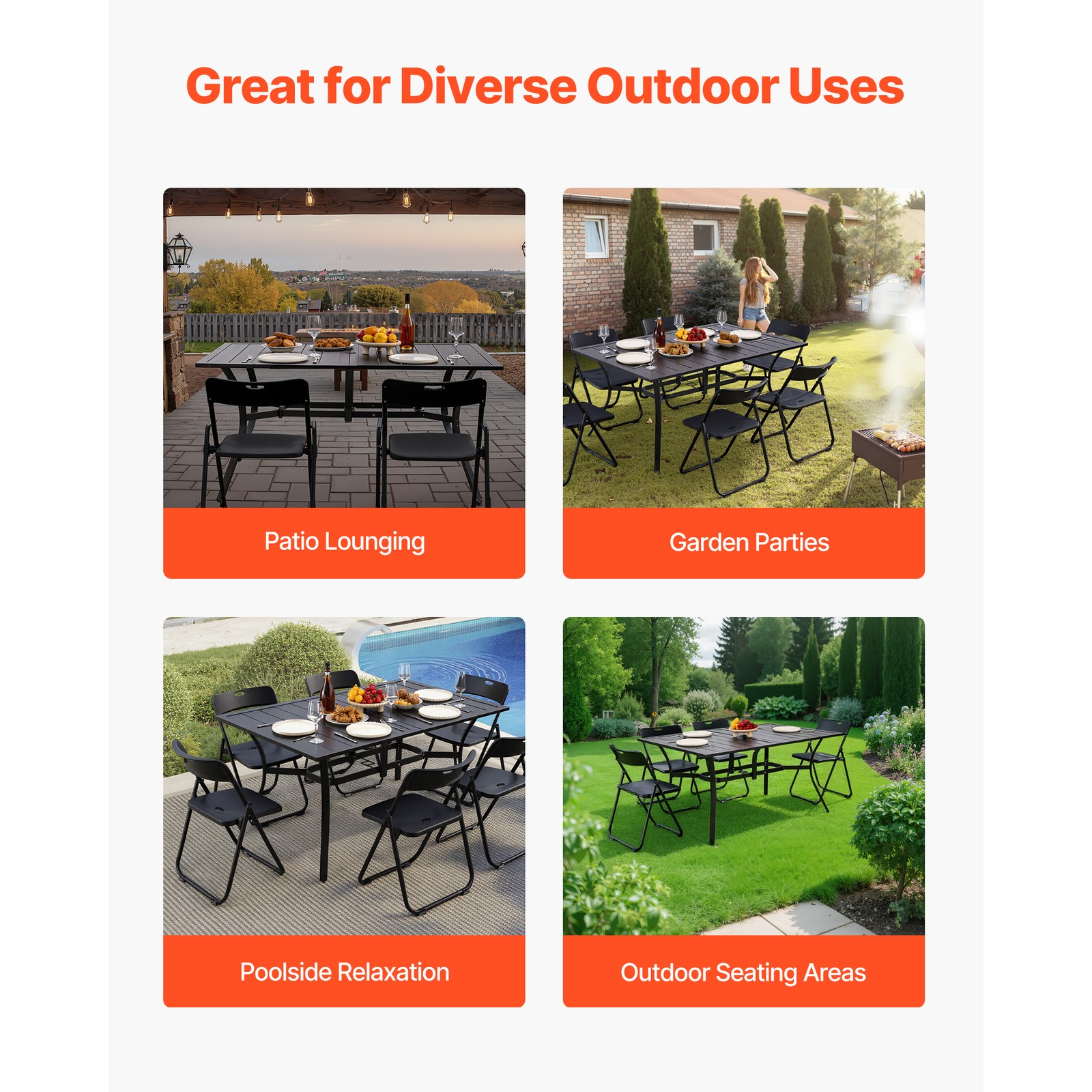Uimoso Outdoor Rectangular Metal Dining Table for Garden Seating of 6
