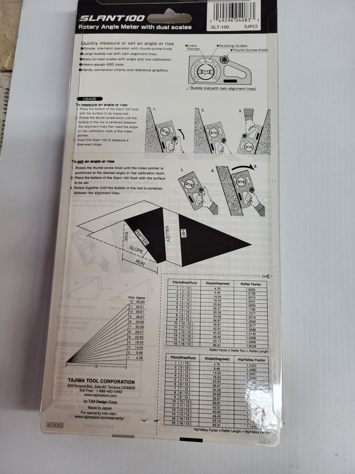 Tajima SLT-100 Rotary Angle Meter Dual Scale