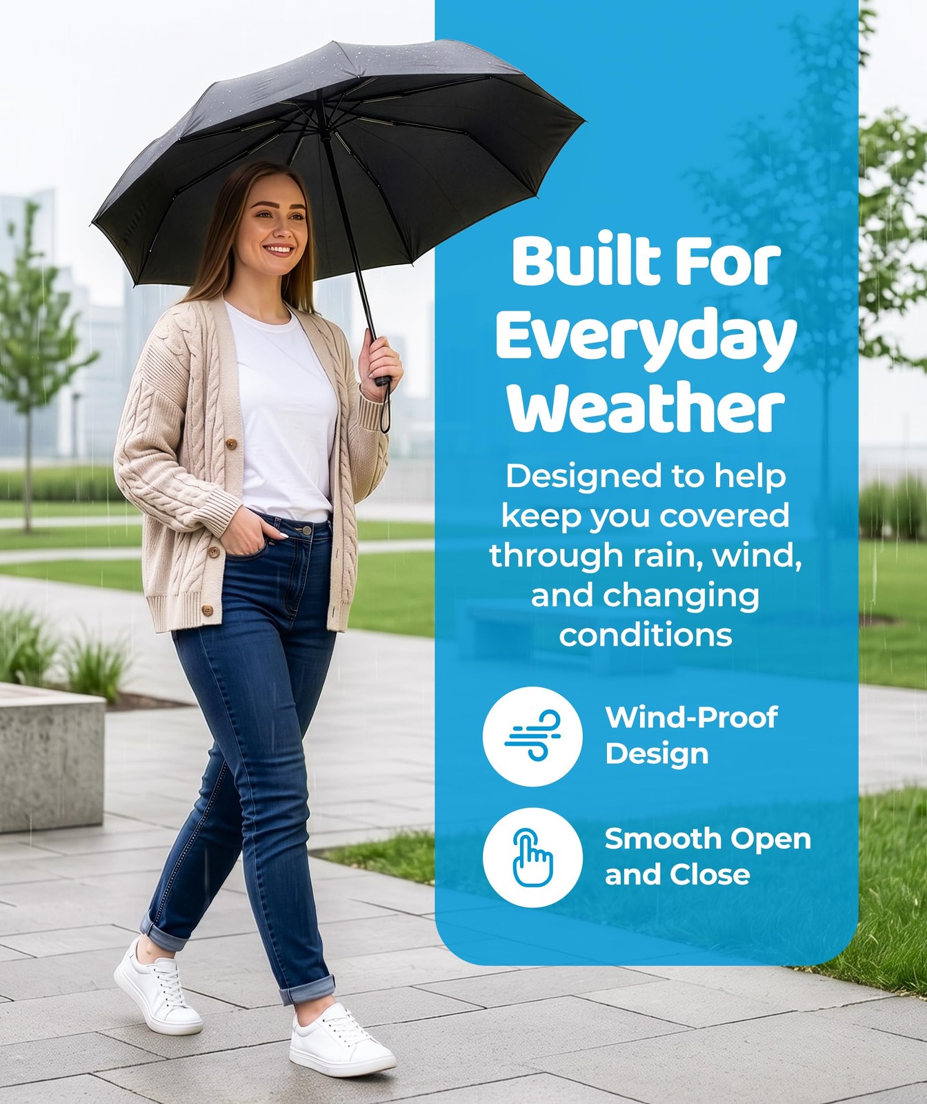 Rain-Mate Windproof Compact Umbrellas for Rain - Strong Compact, A.Black