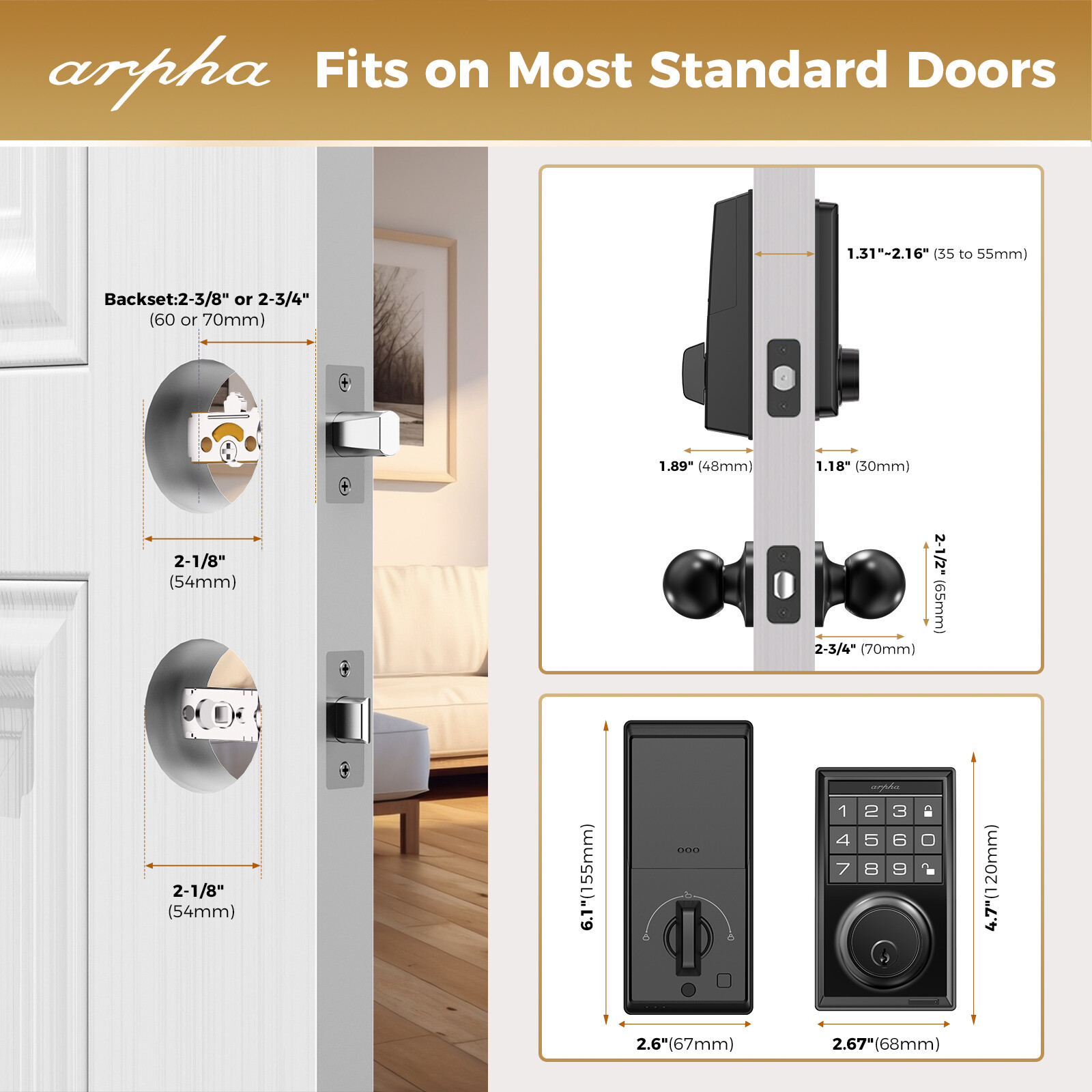 Keyless Entry Door Lock 100Code Smart Deadbolt App Anti-Peeping Password+Handle