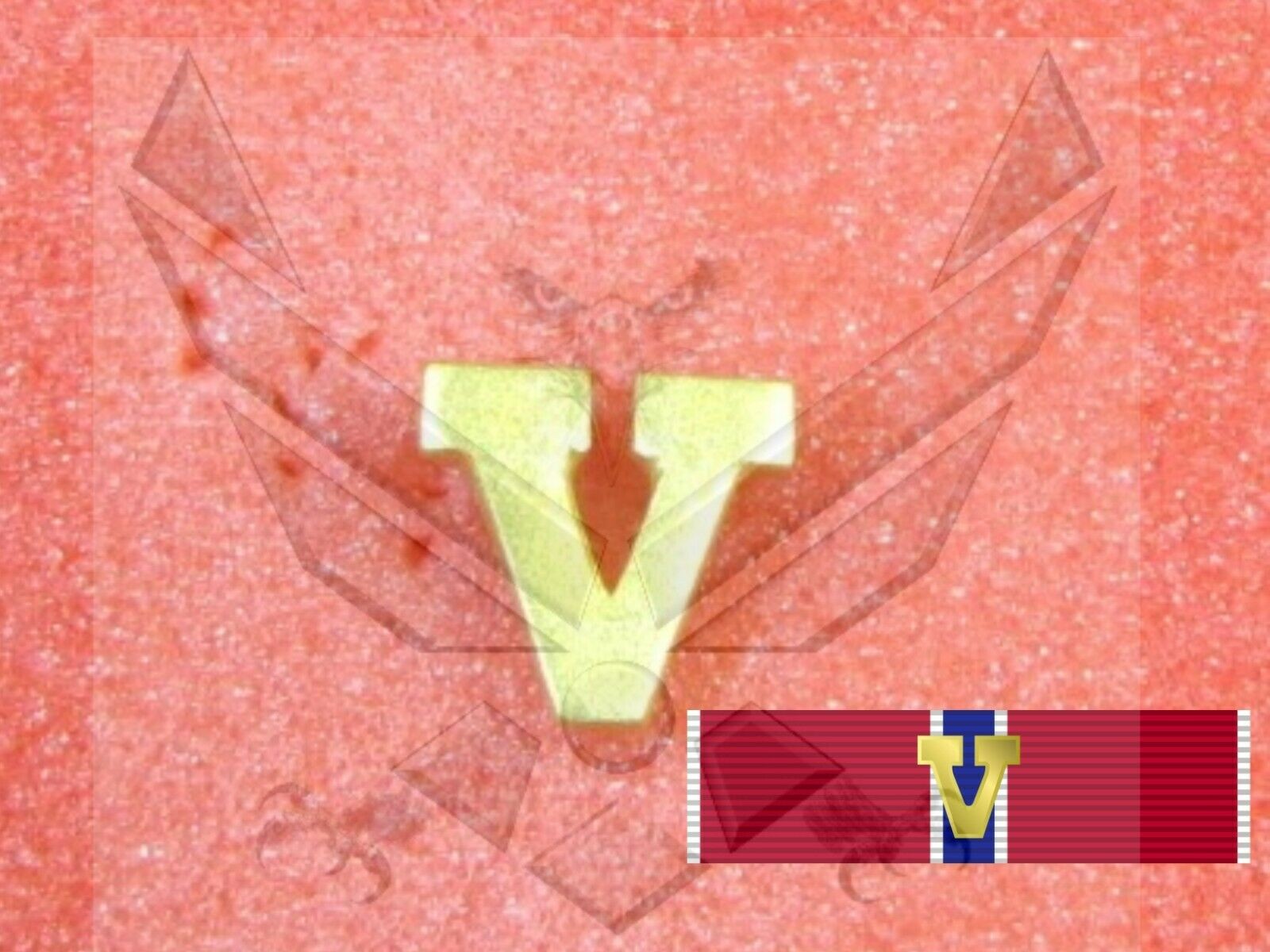 1 Pronged Military Gold Valor 'V' Device Attachment Medals Ribbons NO RIBBON 3A1