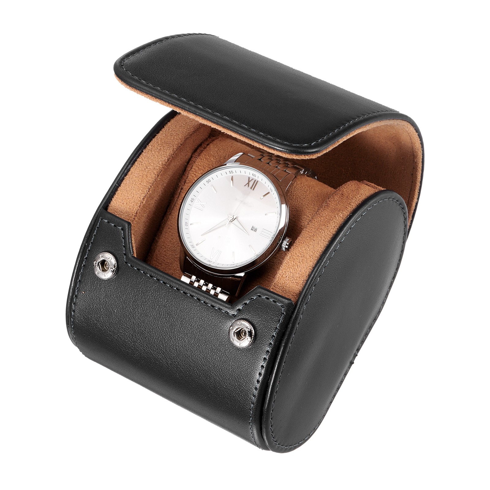 Leather Watch Travel Case Watch Roll Storage Box Organizer, 1 Slot, Black, 1Pcs