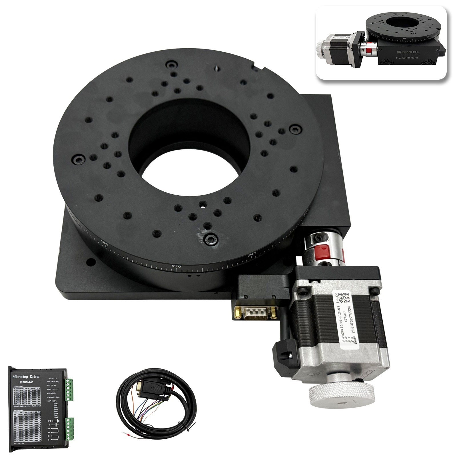 DC12V Electric Precision Hollow Rotary Table 180 : 1 Motorized Rotary Stages