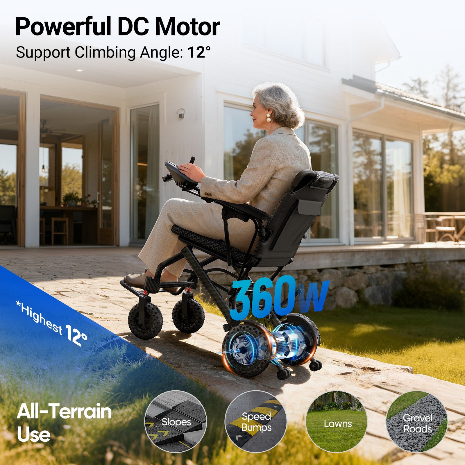 Used 35lbs Lightweight Electric Wheelchair with Wide Seat 18.5" 12Ah Foldable