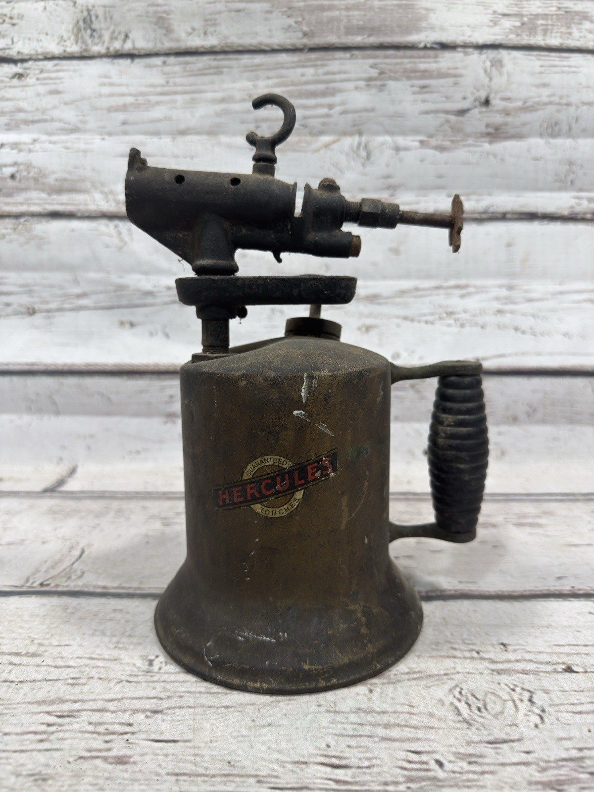 VTG Hercules Brass Hand Blow Torch With Wood Handle Soldering Gas Welding Metal